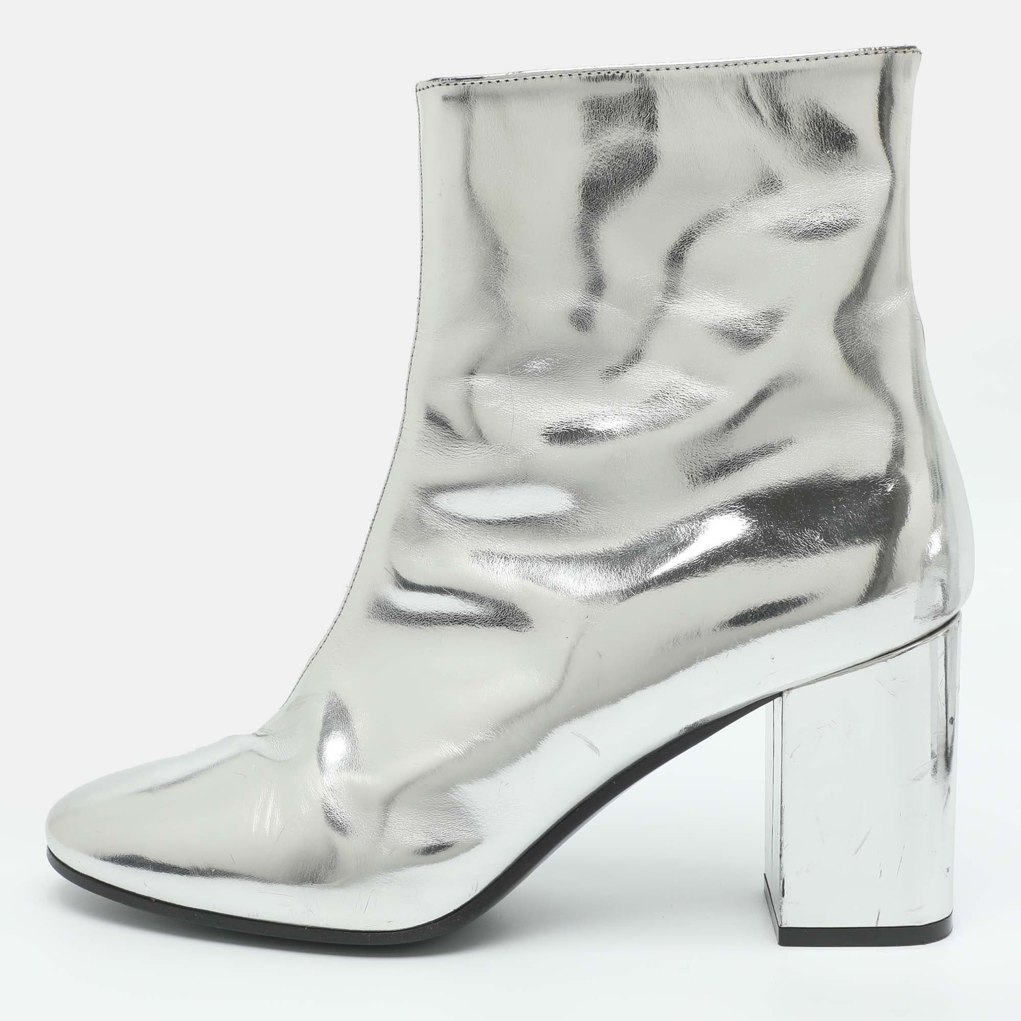Balenciaga Size 41 Silver Leather Ankle Length Boots