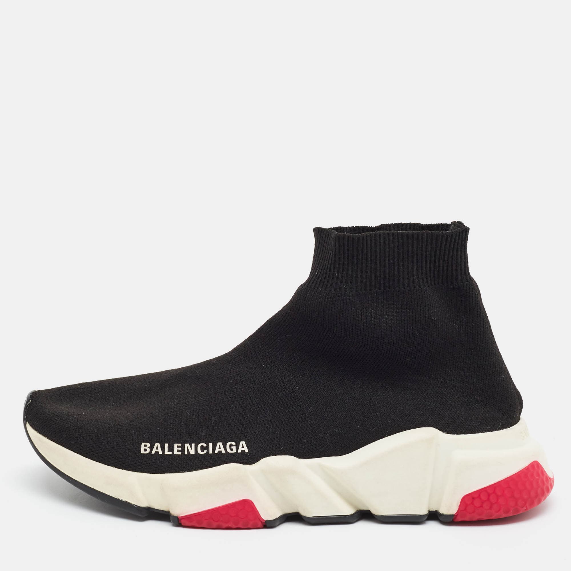 Balenciaga Speed Trainer Size 37 Black Knit Fabric High Top Sneakers