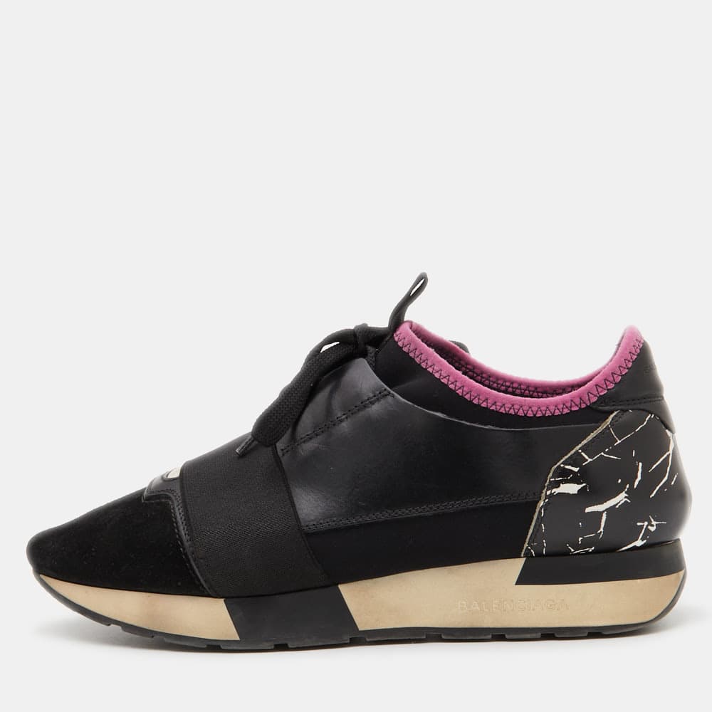 Balenciaga Race Runner Size 38 Black Fabric, Leather and Suede Low Top Sneakers