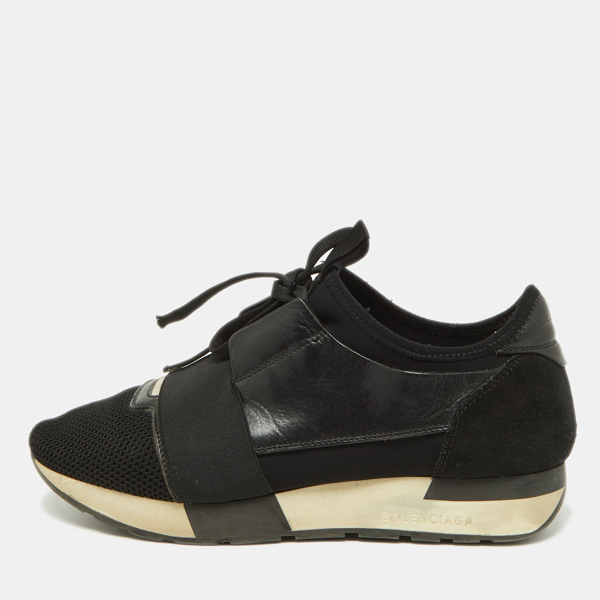 Balenciaga Race Runner Size 39 Black Leather, Mesh and Suede Low Top Sneakers