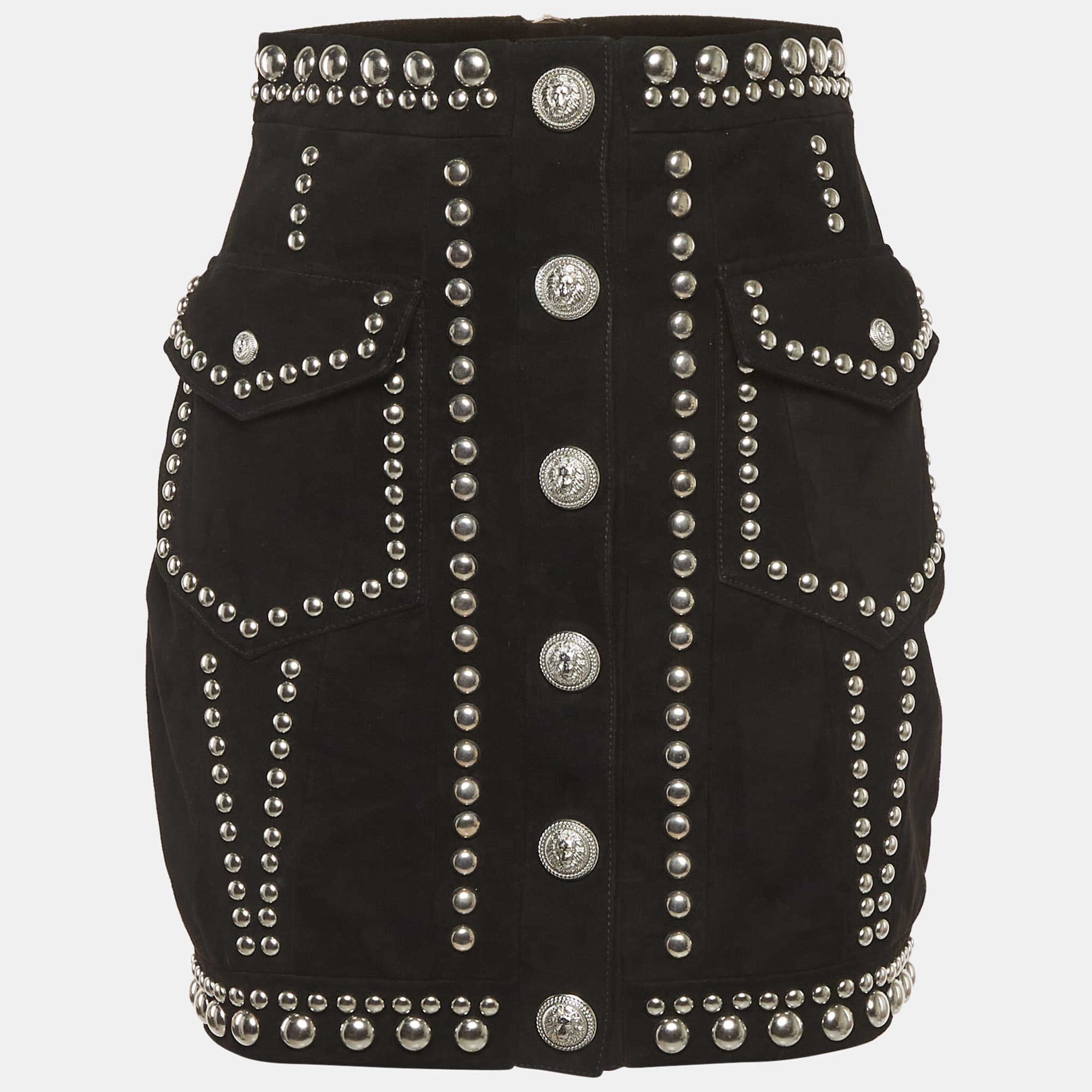 Balmain Black Studded Suede Mini Skirt S