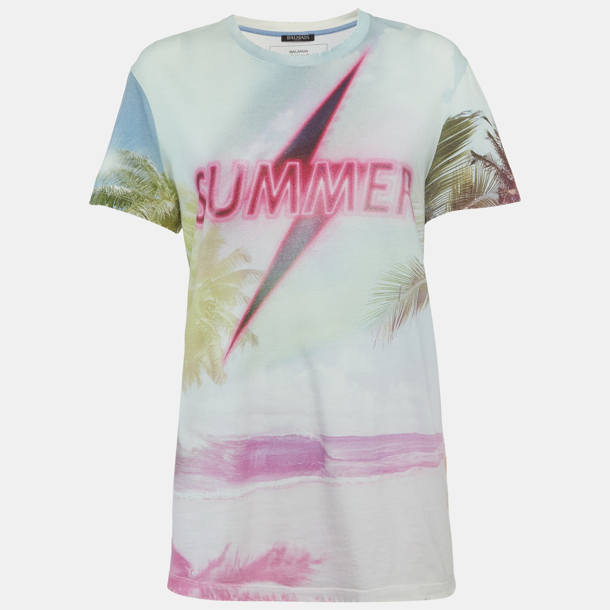 Balmain Multicolor Printed Jersey T-Shirt S