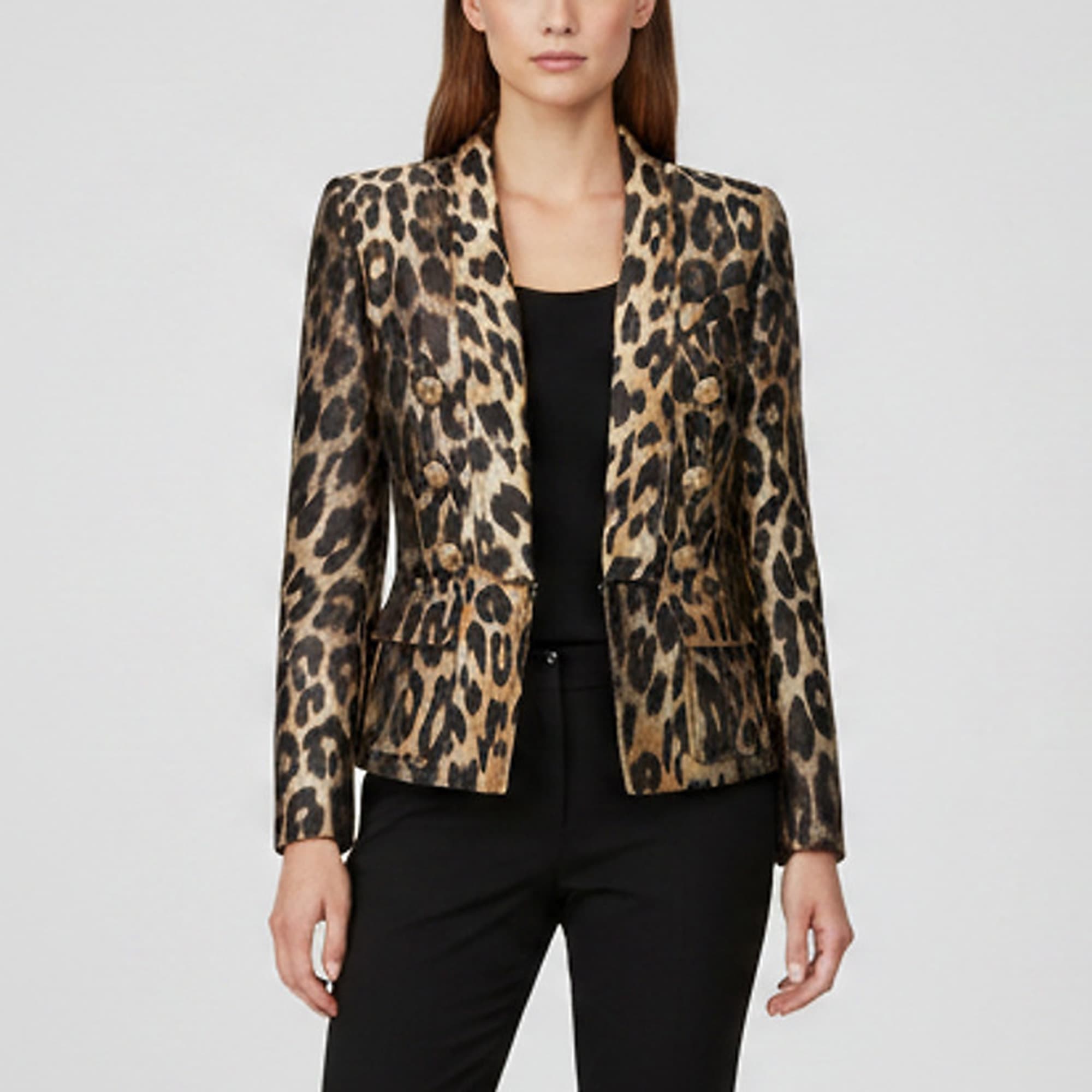 Balmain Beige Leopard Jacquard Single Breasted Blazer M