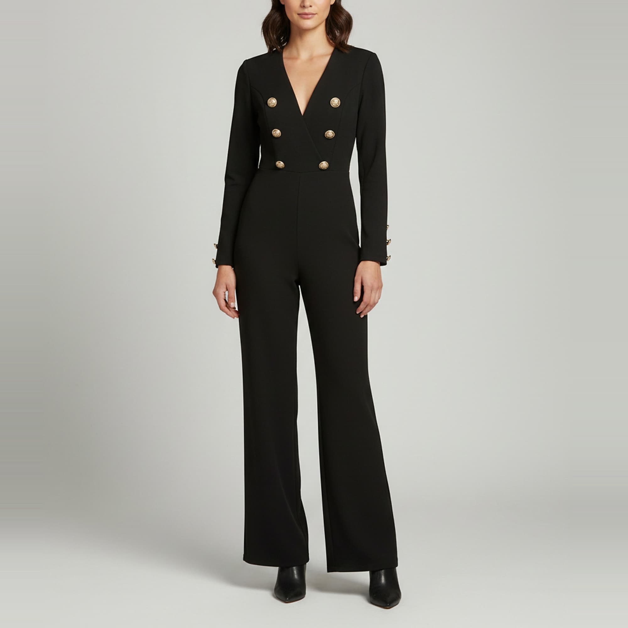 Balmain Black Wool Double-Breasted Flared Jumpsuit S