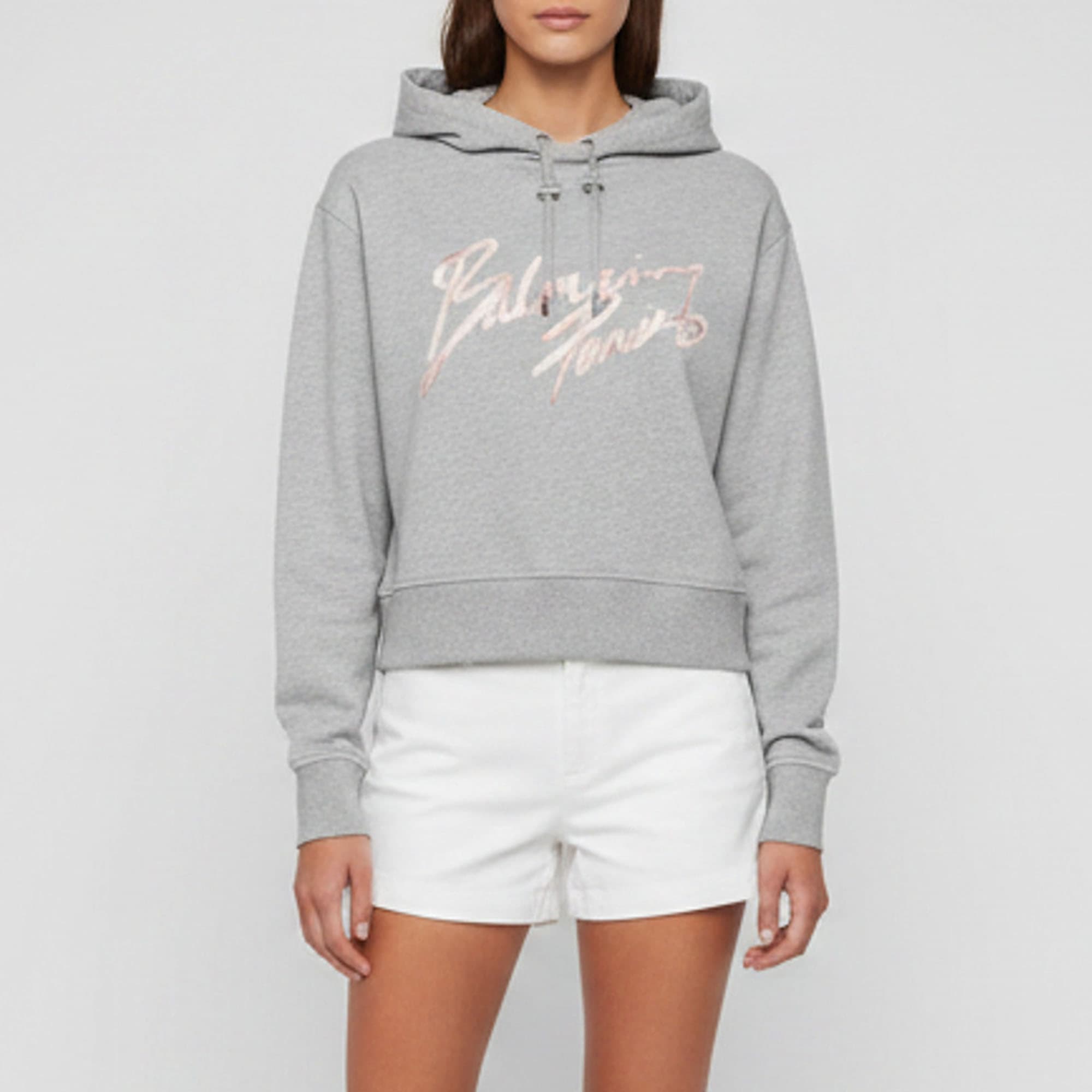 Balmain Grey Printed Jersey Crop Hoodie XS