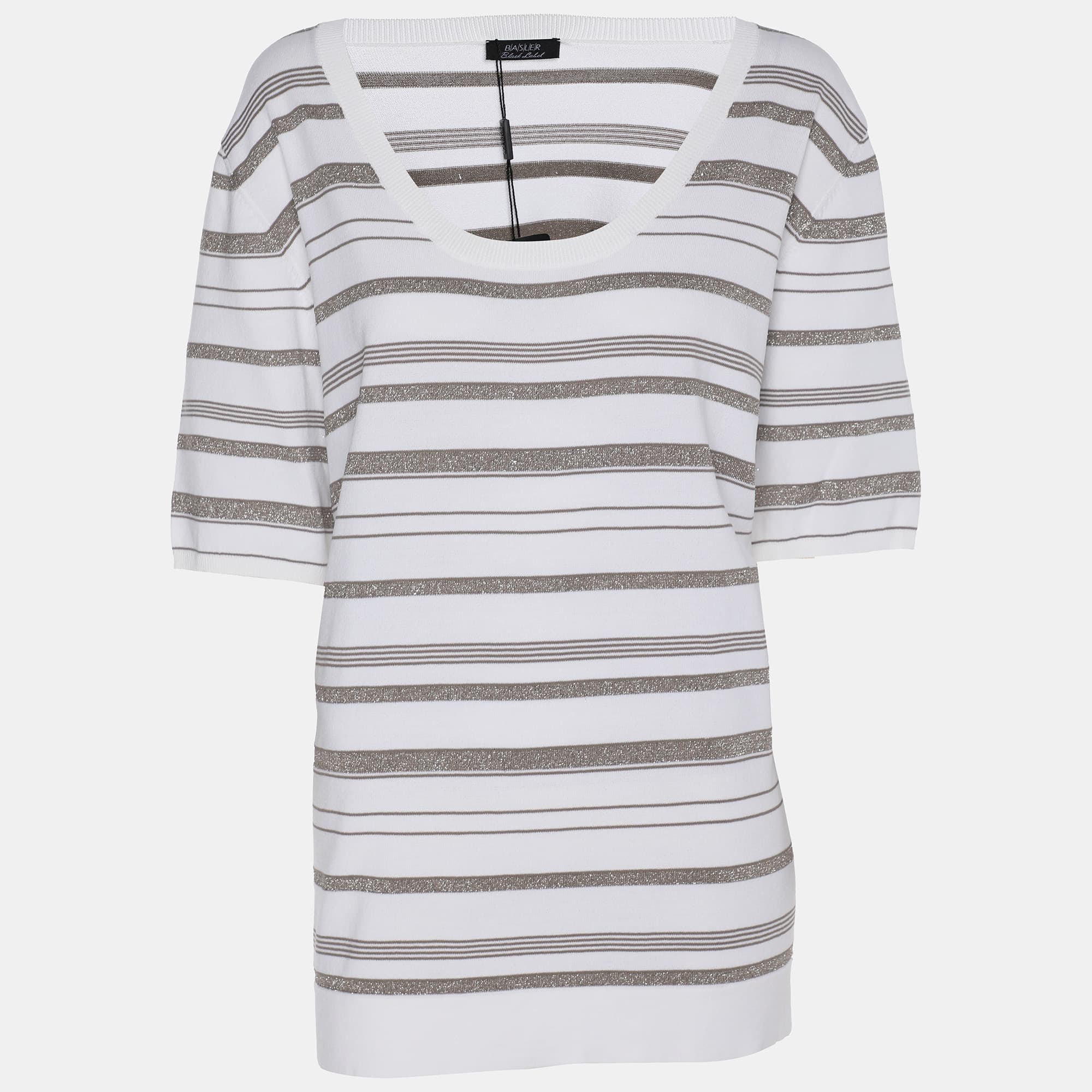 Basler White/Grey Lurex Knit T-Shirt XL
