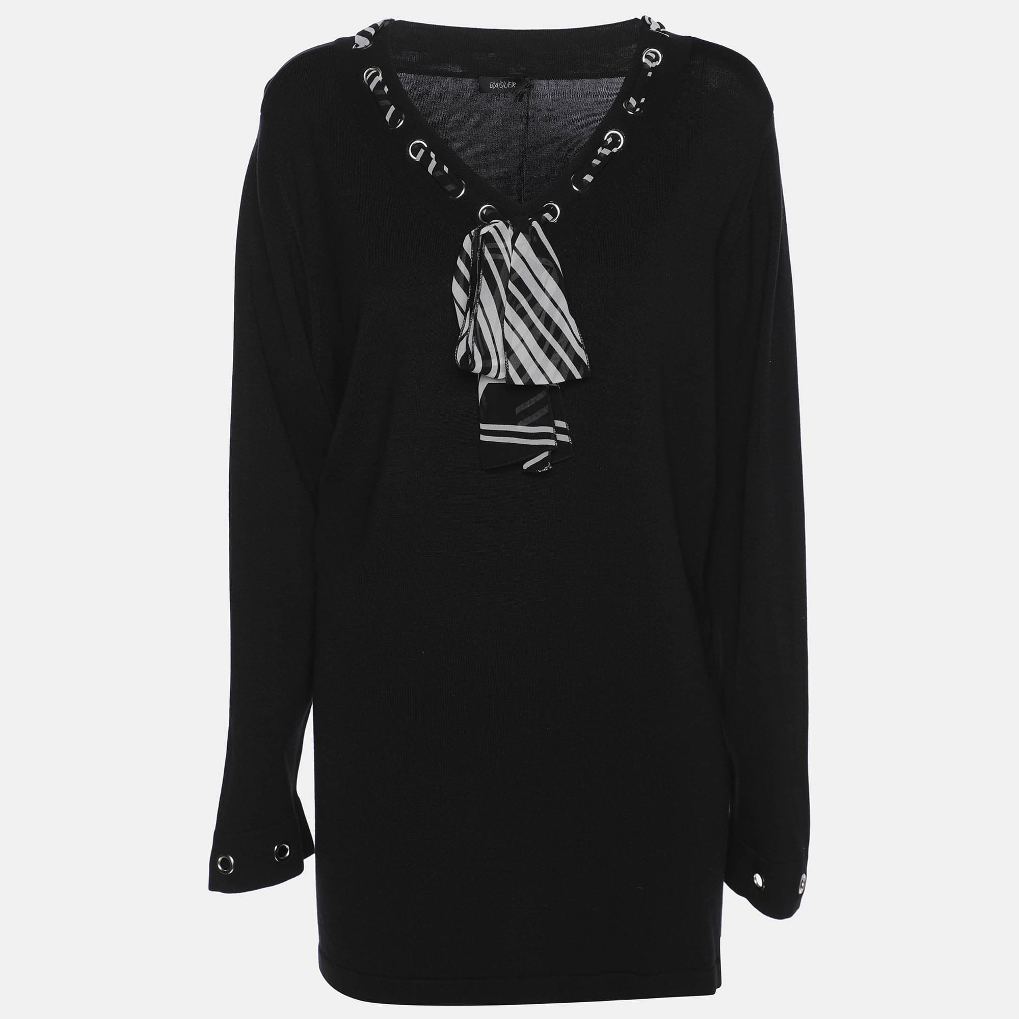 Basler Black Jersey Drawstring Neck Tie Sweatshirt XL