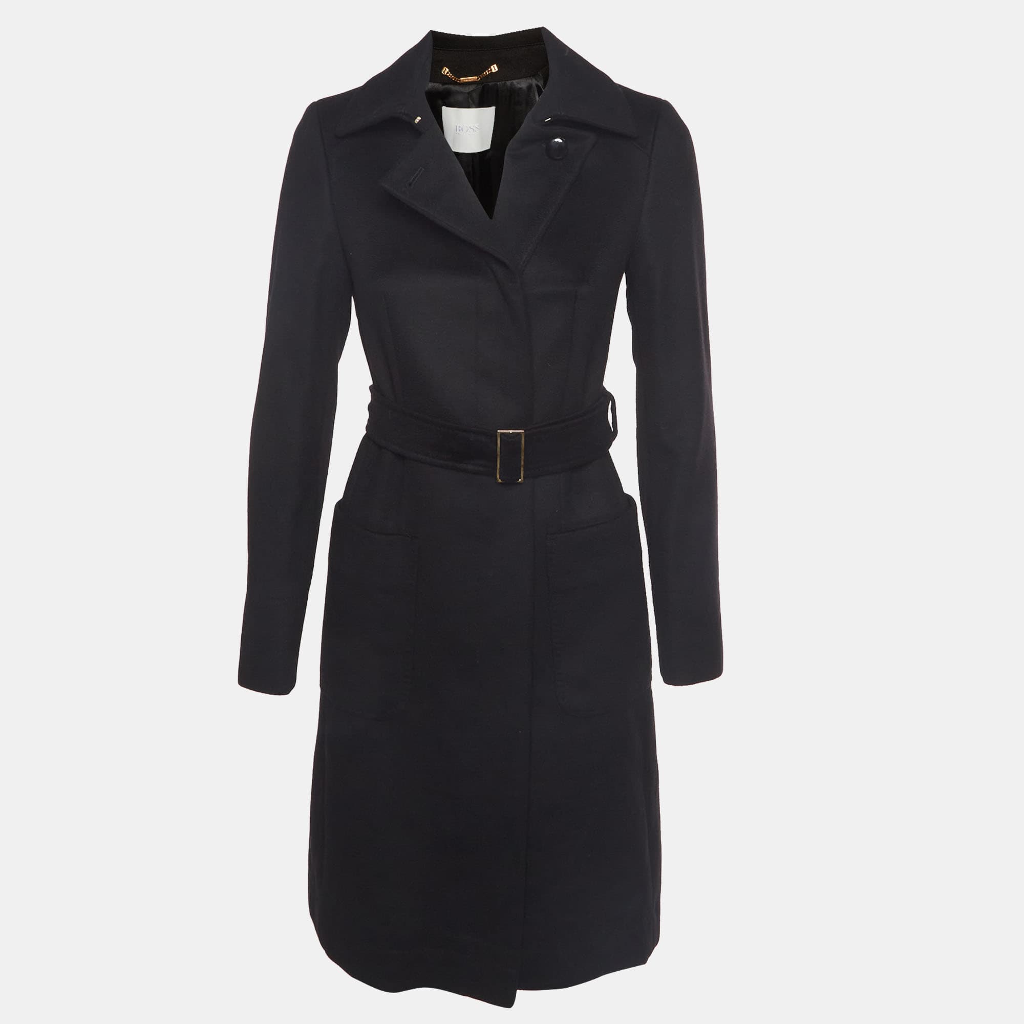 Boss By Hugo Boss Black Belted Long Sleeve Coat S