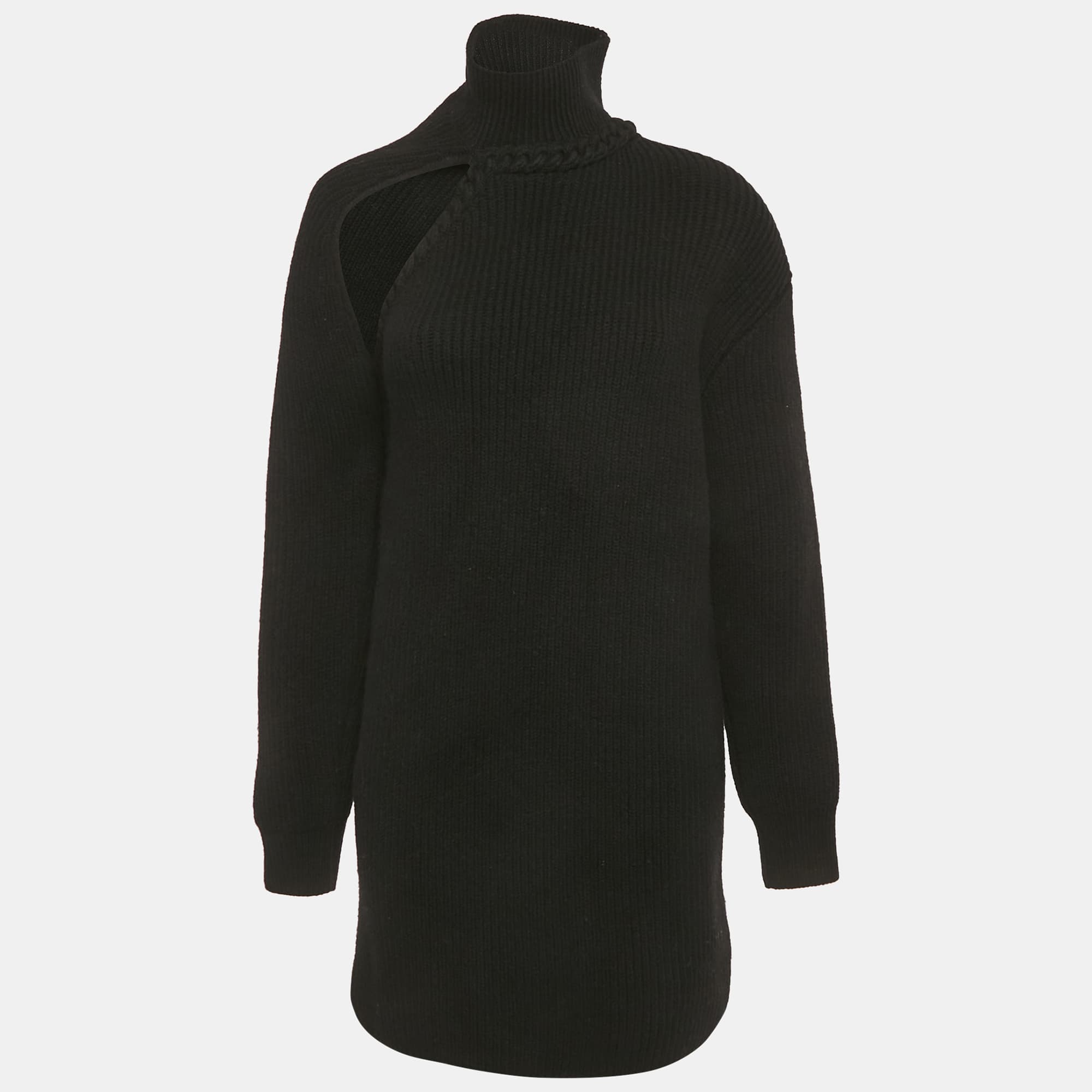 Bottega Veneta Black Rib Knit Cut-Out Mini Dress S