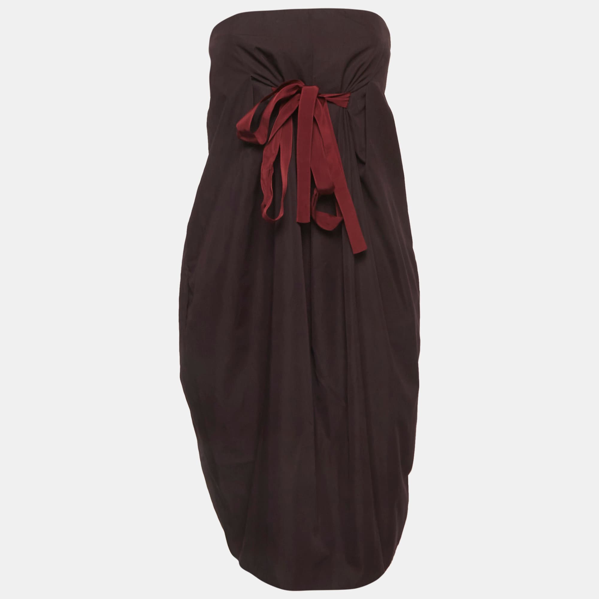 Bottega Veneta Brown Cotton Strapless Mini Dress M