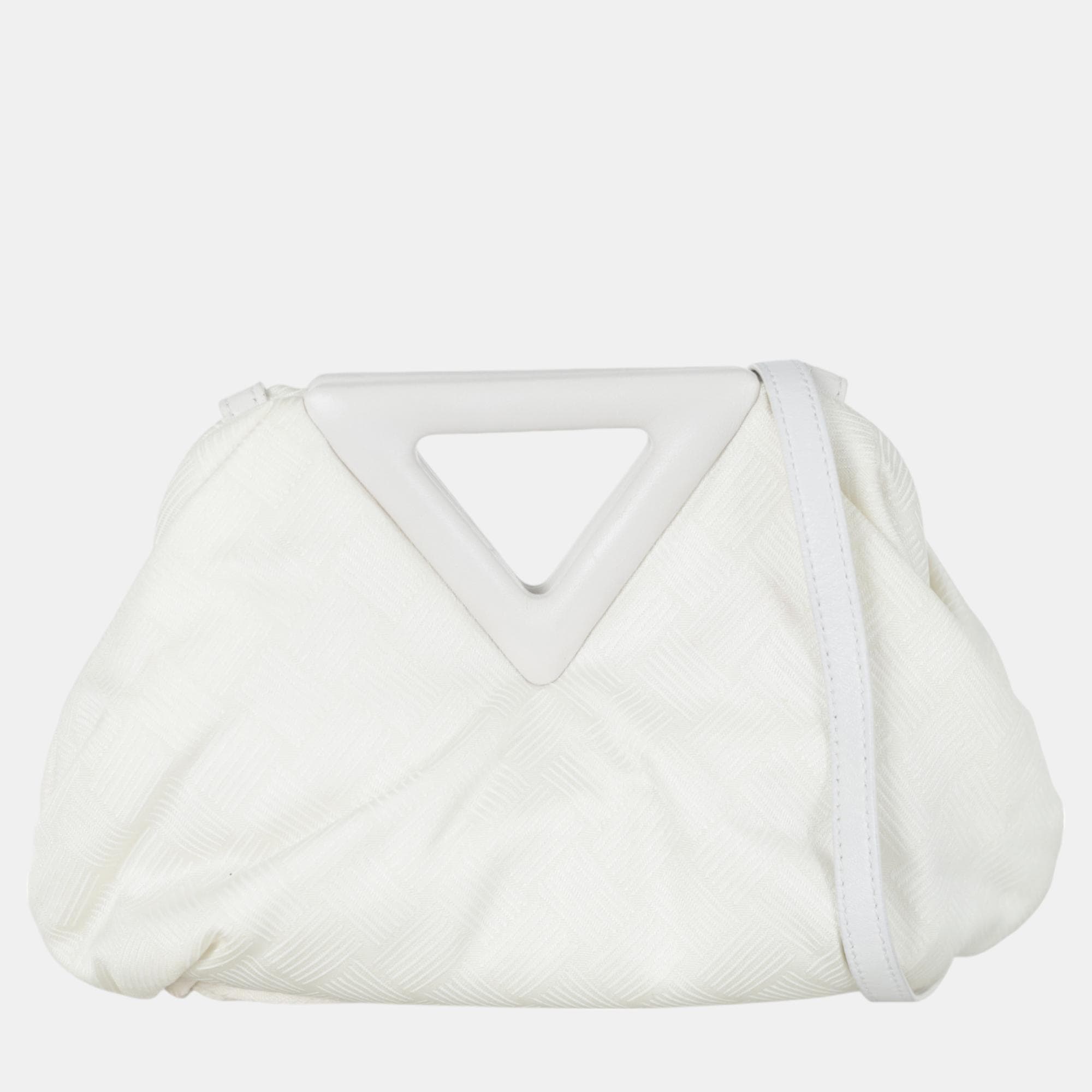 Bottega Veneta Point Shoulder Bag White Fabric Leather Shoulder Bag
