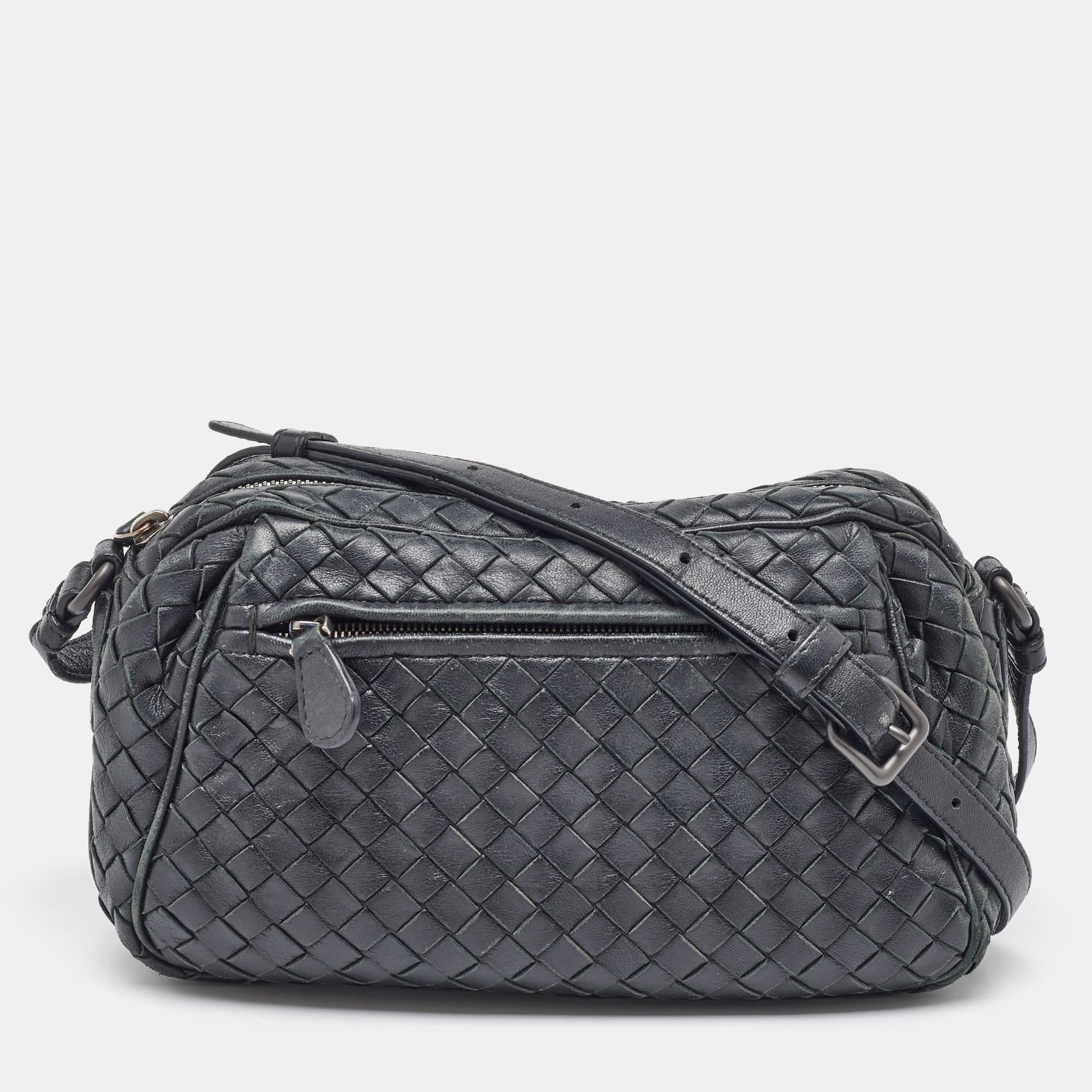 Bottega Veneta Black Intrecciato Leather Crossbody Bag