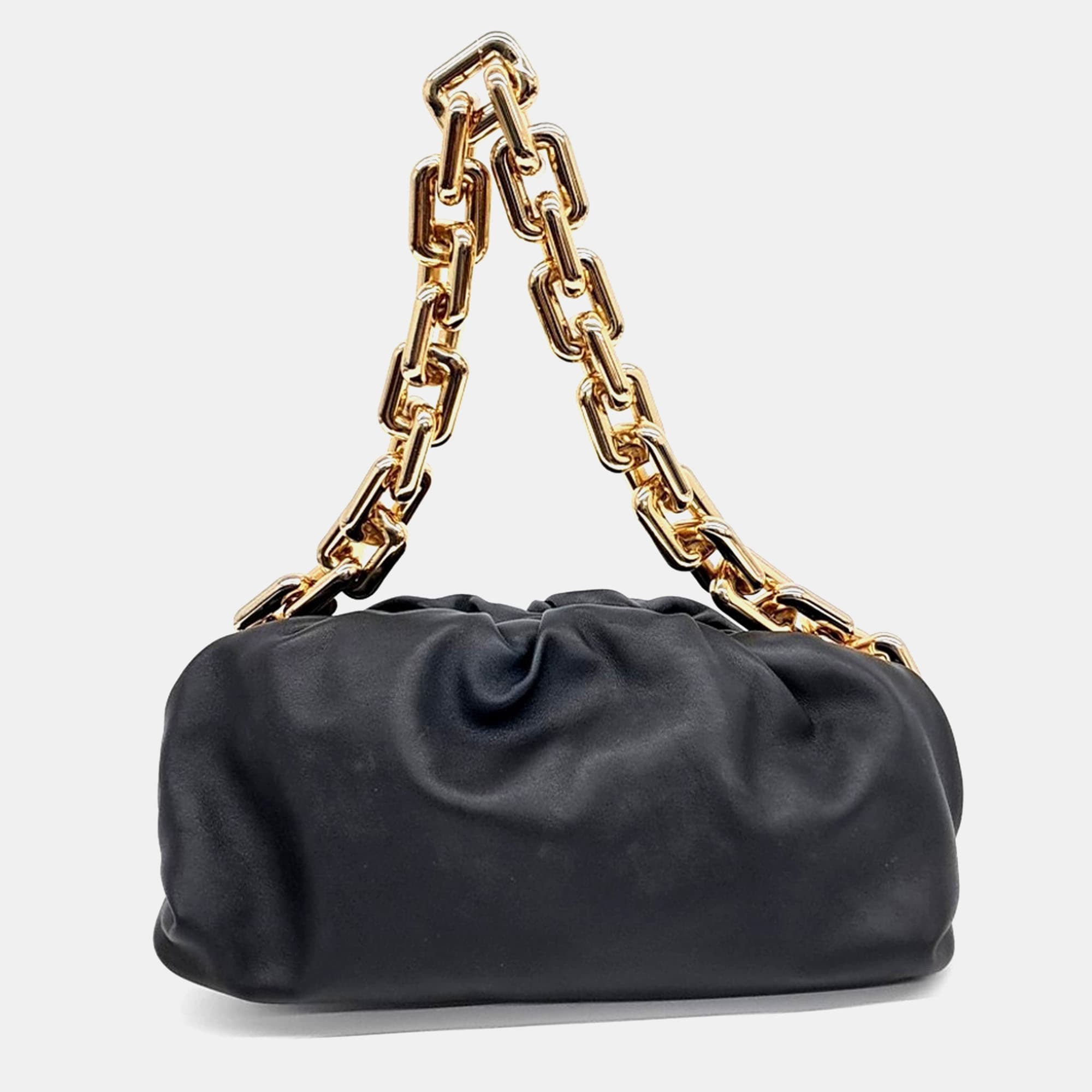 Bottega Veneta Black Leather Chain Shoulder Bag