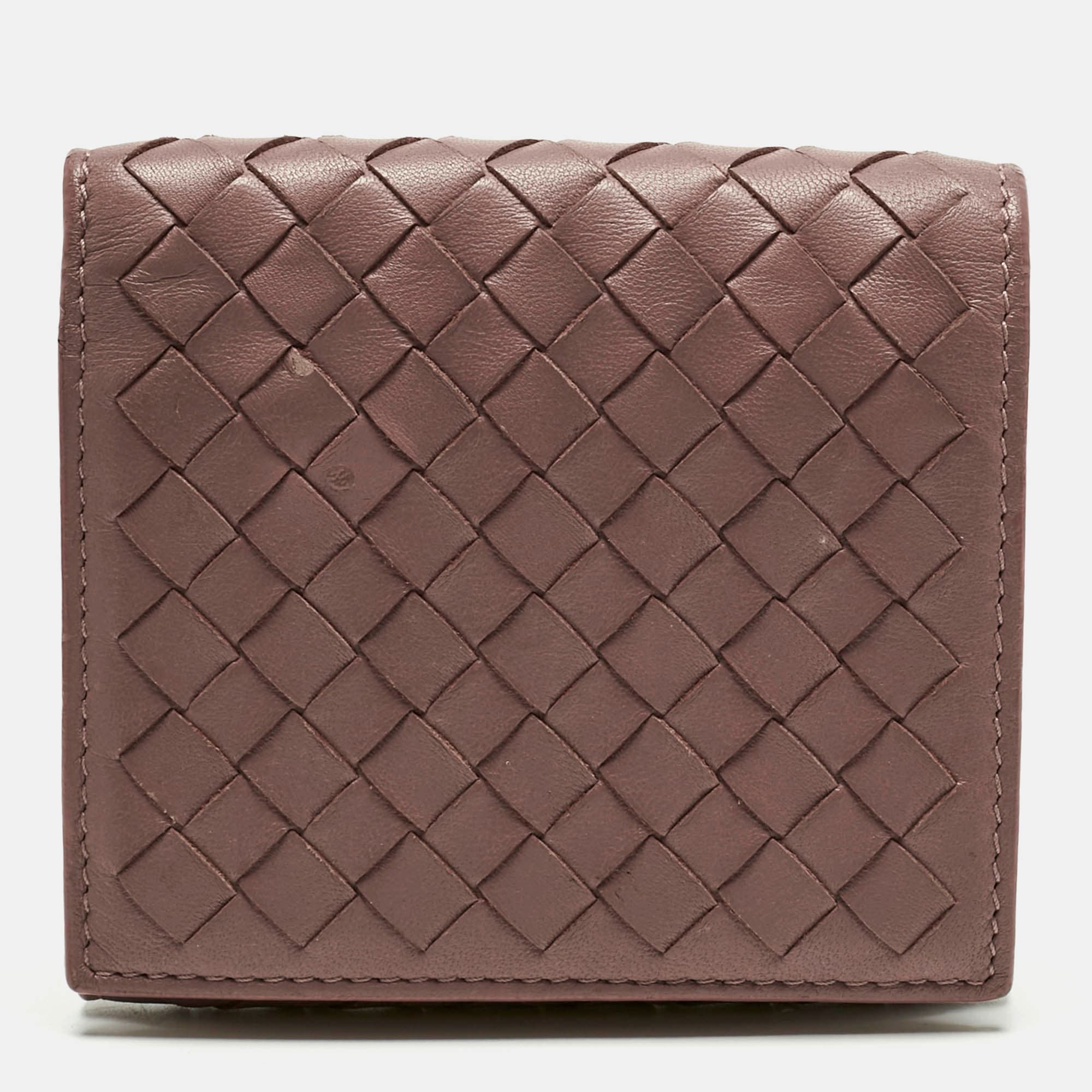 Bottega Veneta Pink Intrecciato Leather Trifold Compact Wallet