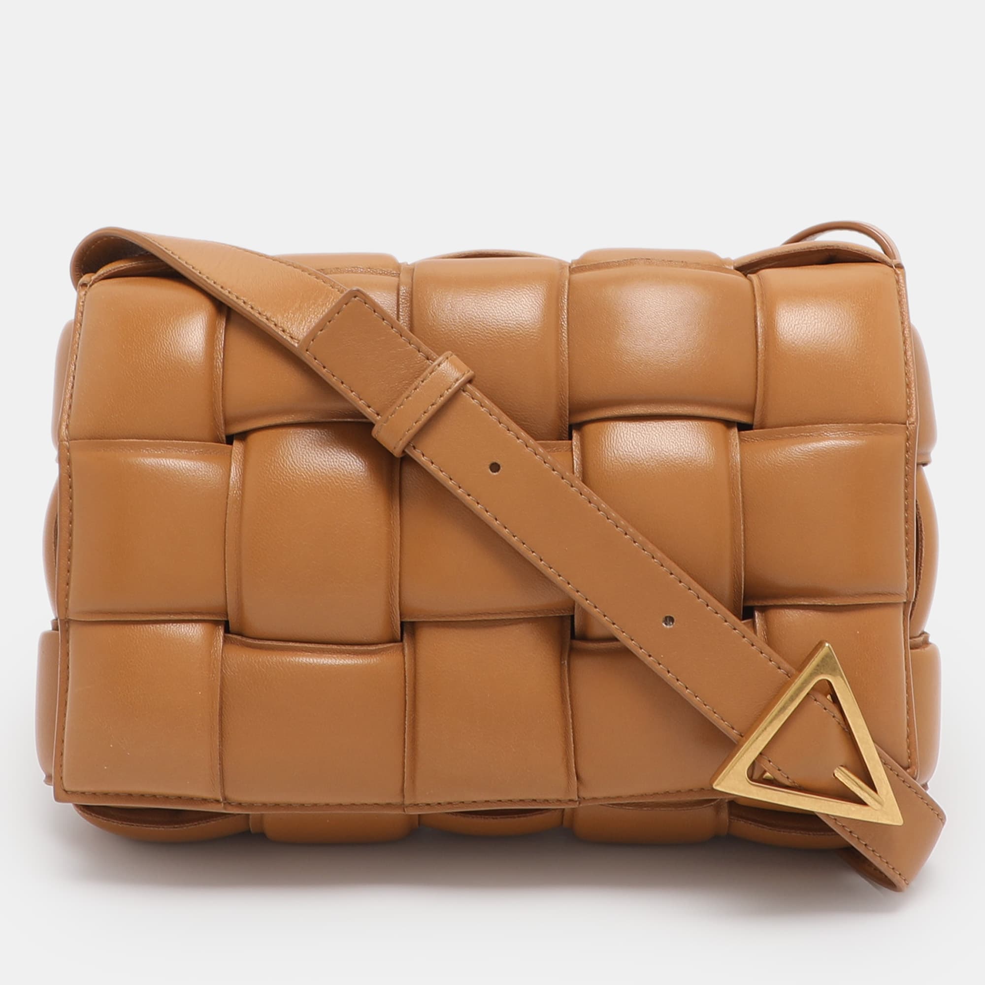 Bottega Veneta Tan Intreccio Leather Padded Cassette Shoulder Bag