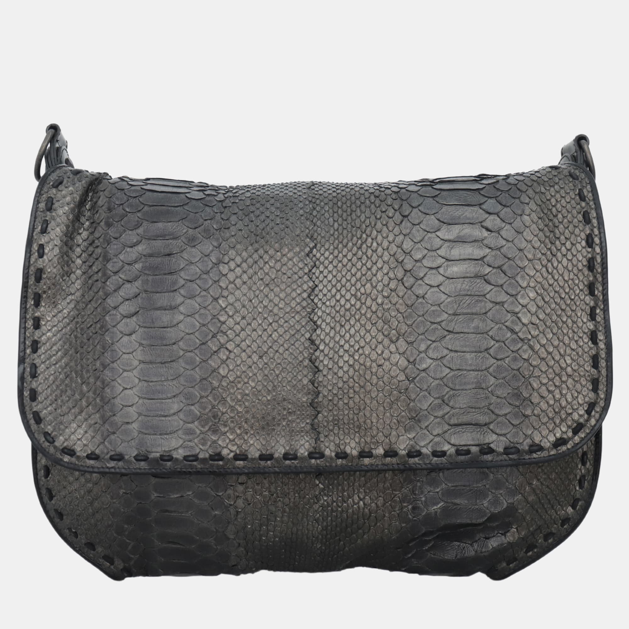 Bottega Veneta Flap Shoulder Grey Python Leather Shoulder Bag