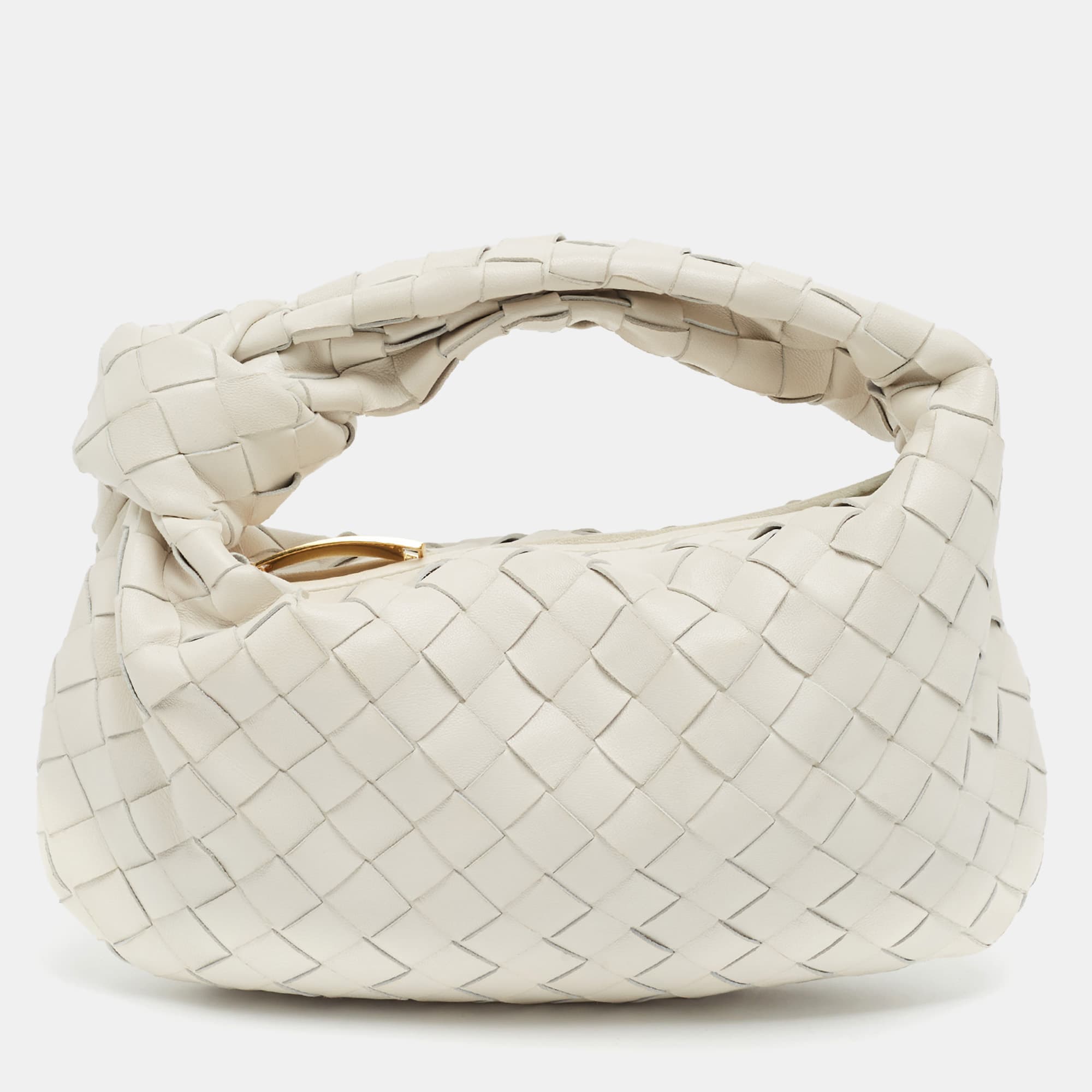 Bottega Veneta Jodie Mini White Intrecciato Leather Hobo