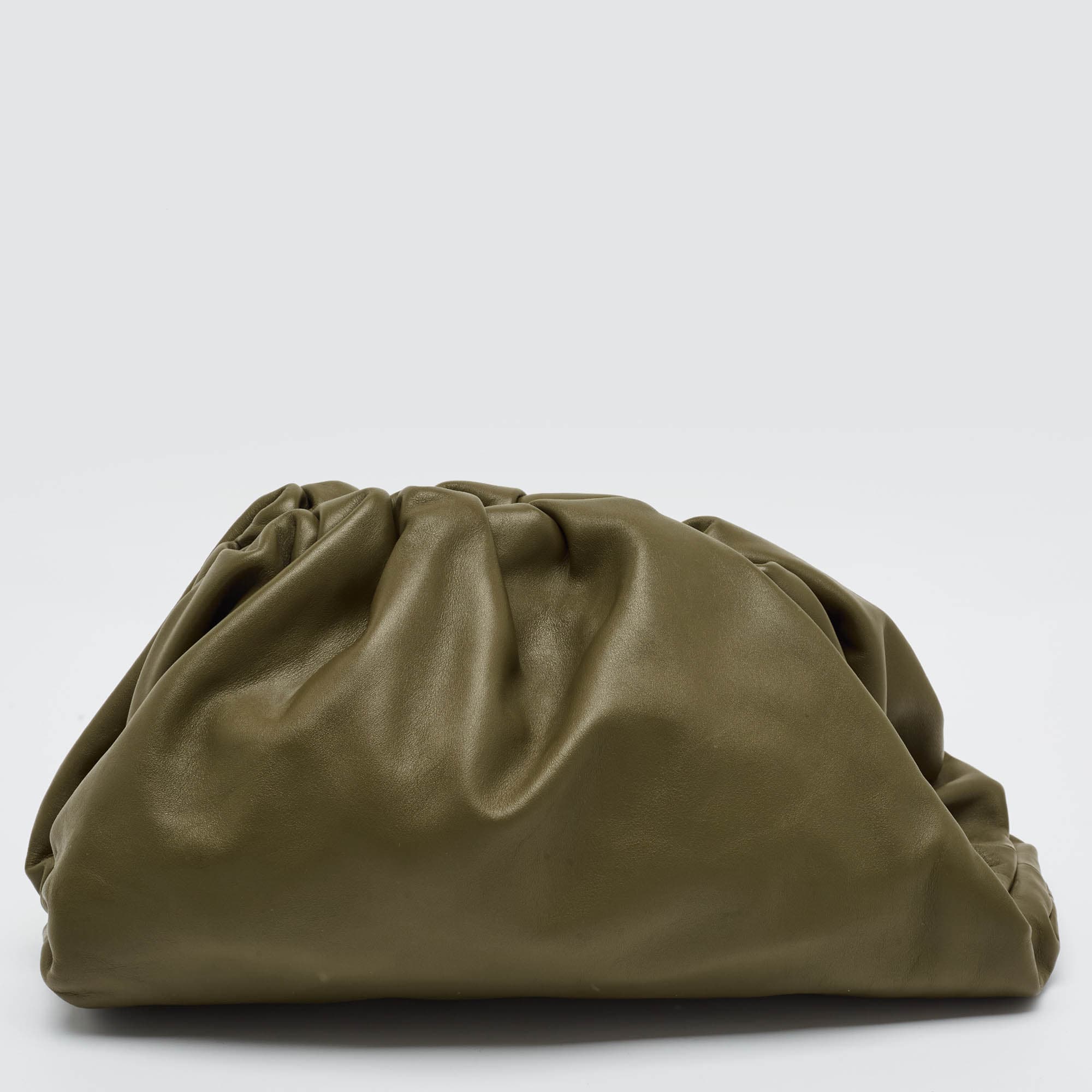 Bottega Veneta The Pouch Classic Olive Green Leather Clutch