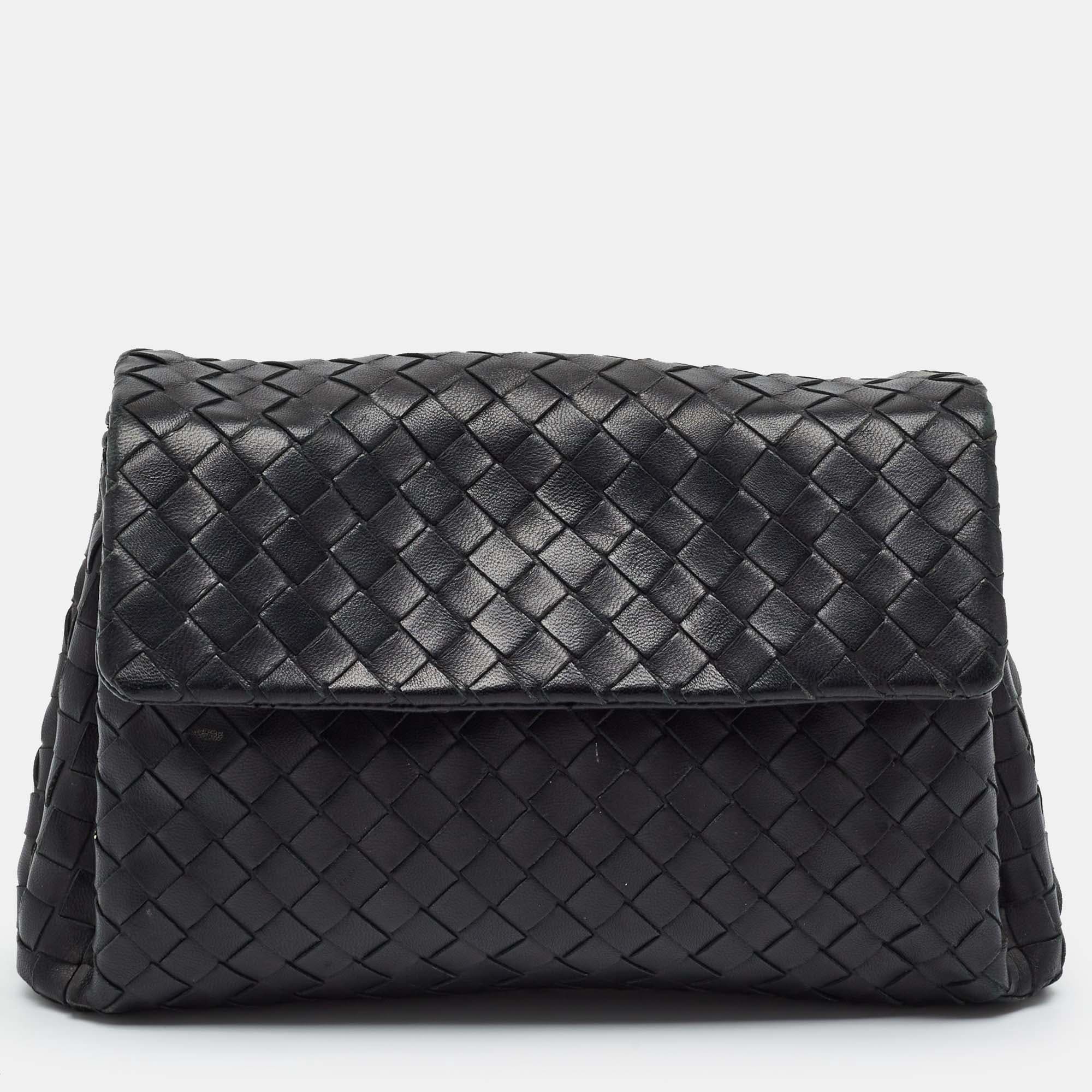 Bottega Veneta Black Intrecciato Leather Pouch