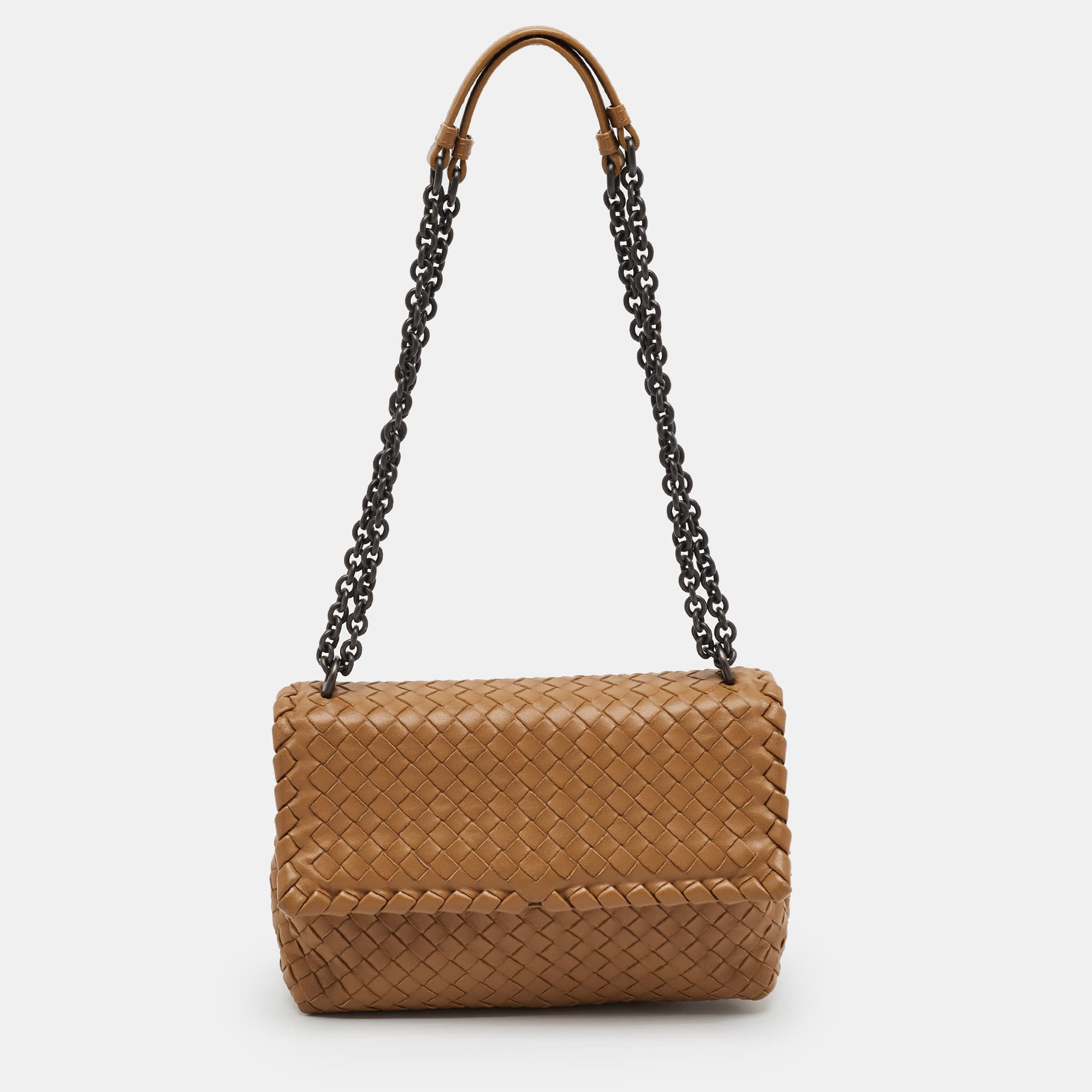 Bottega Veneta Olimpia Flap Brown Intrecciato Leather Shoulder Bag