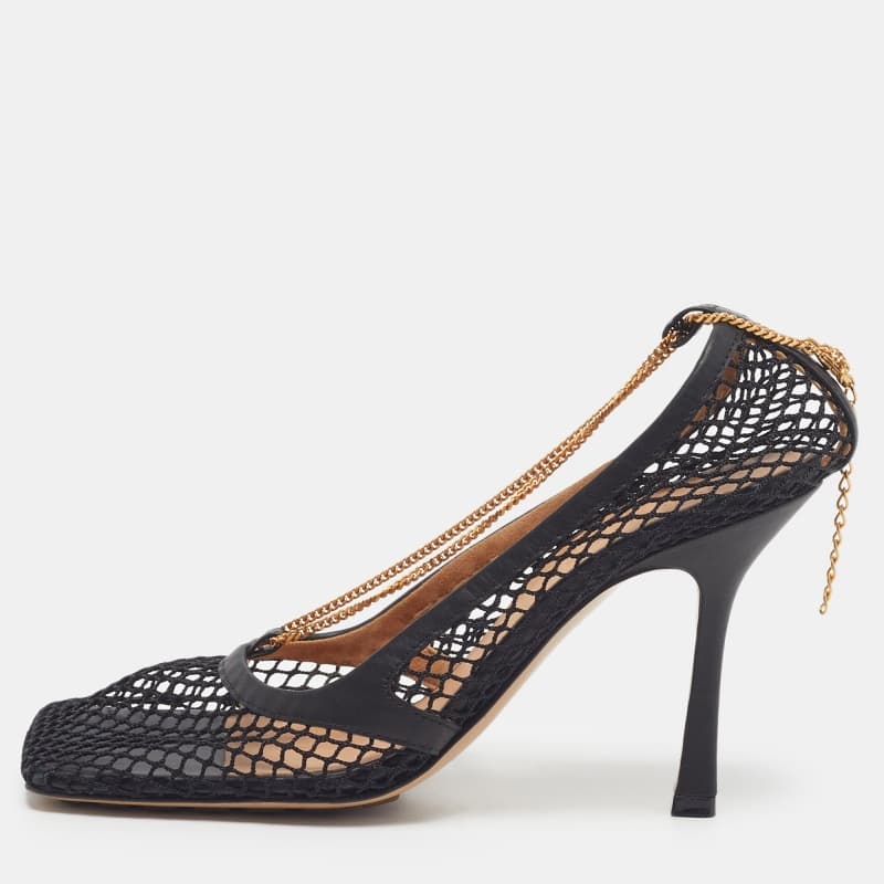 Bottega Veneta Black Mesh and Leather Stretch Pumps Size 38.5