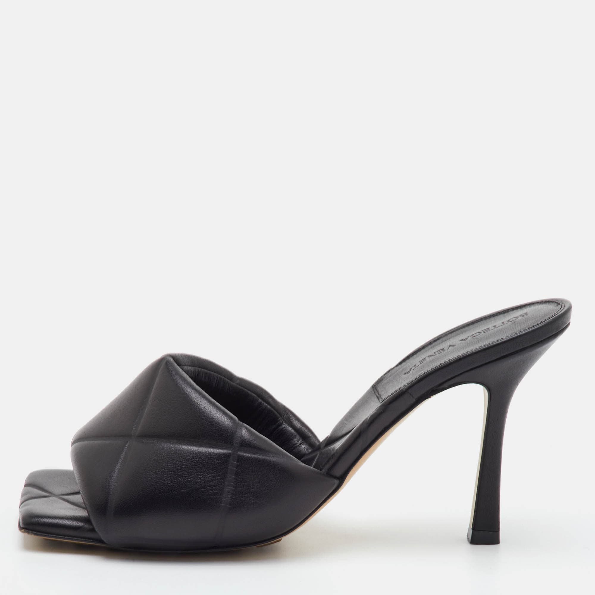 Bottega Veneta Lido Size 39 Black Leather Slide Sandals
