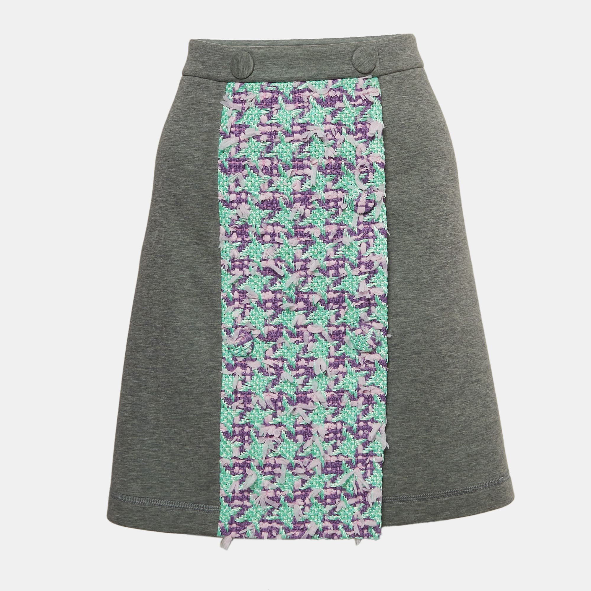 Boutique Moschino Grey Modal and Cotton Tweed Detail Mini Skirt L