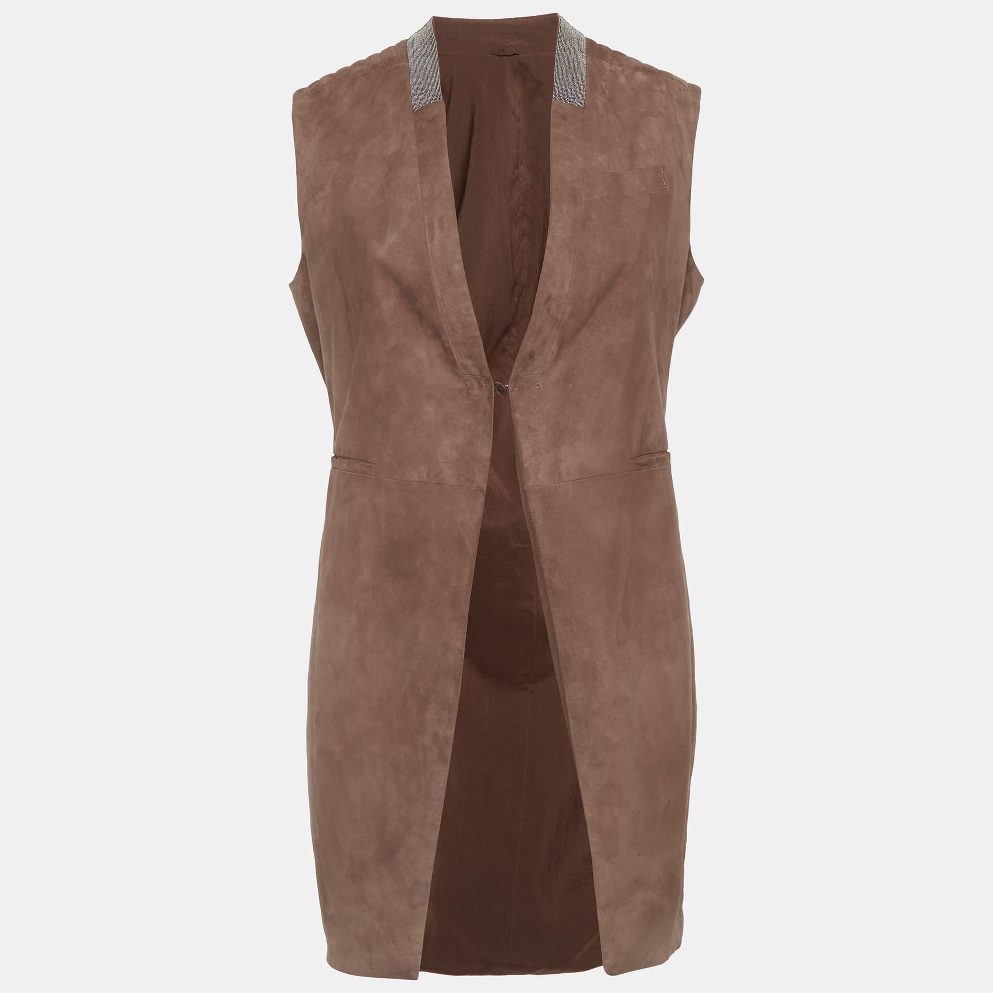 Brunello Cucinelli Brown Suede Monili Long Vest M