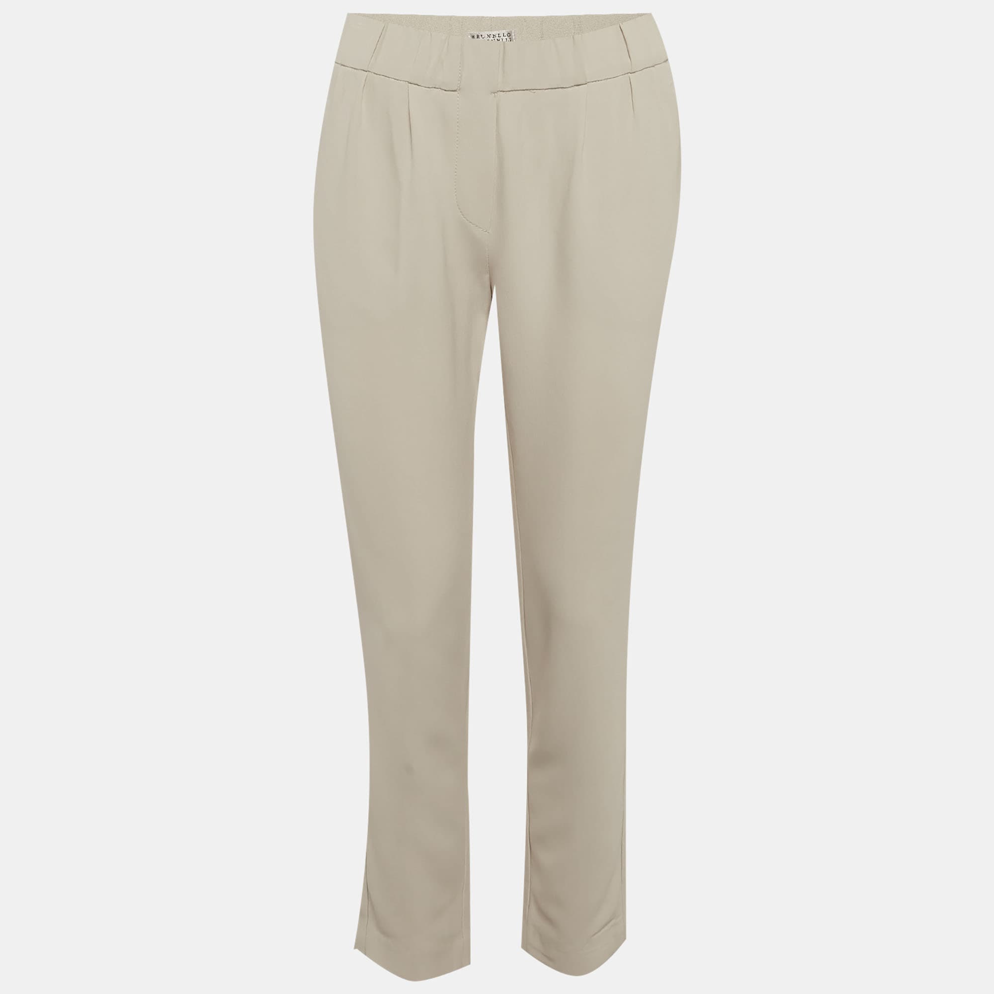 Brunello Cucinelli Light Grey Crepe Cropped Trousers S