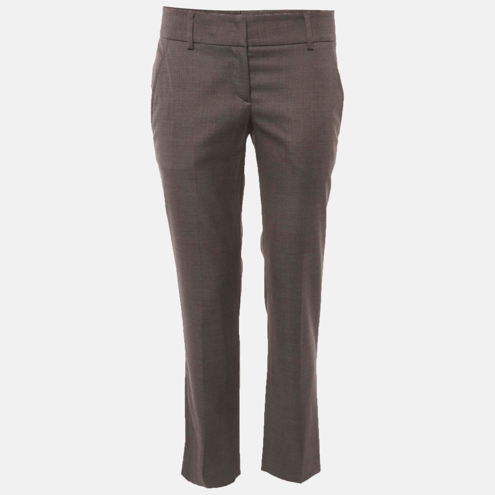 Brunello Cucinelli Light Brown Wool Straight Fit Trousers S