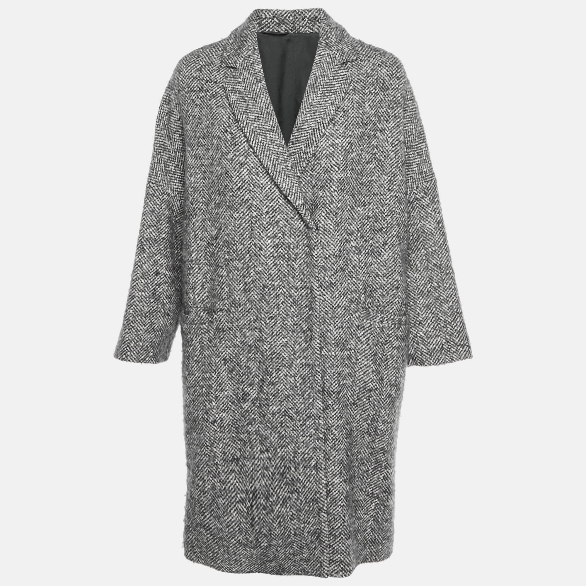 Brunello Cucinelli Herringbone Wool Blend Oversized Coat S