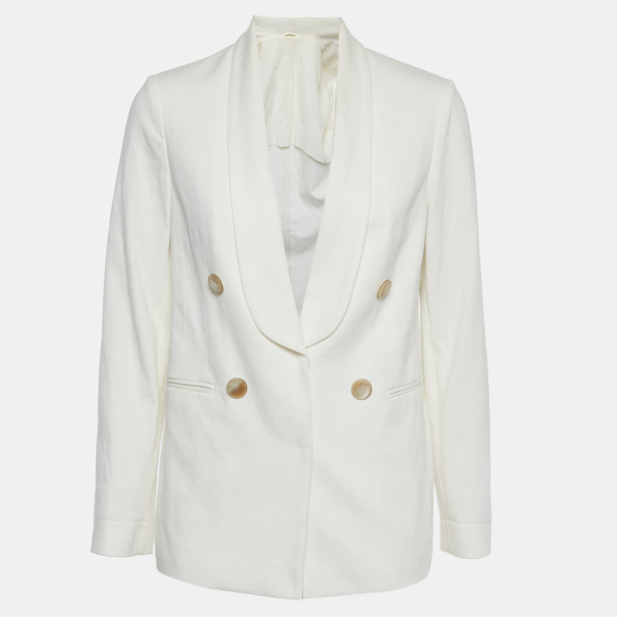 Brunello Cucinelli White Jersey Shawl Lapel Blazer S