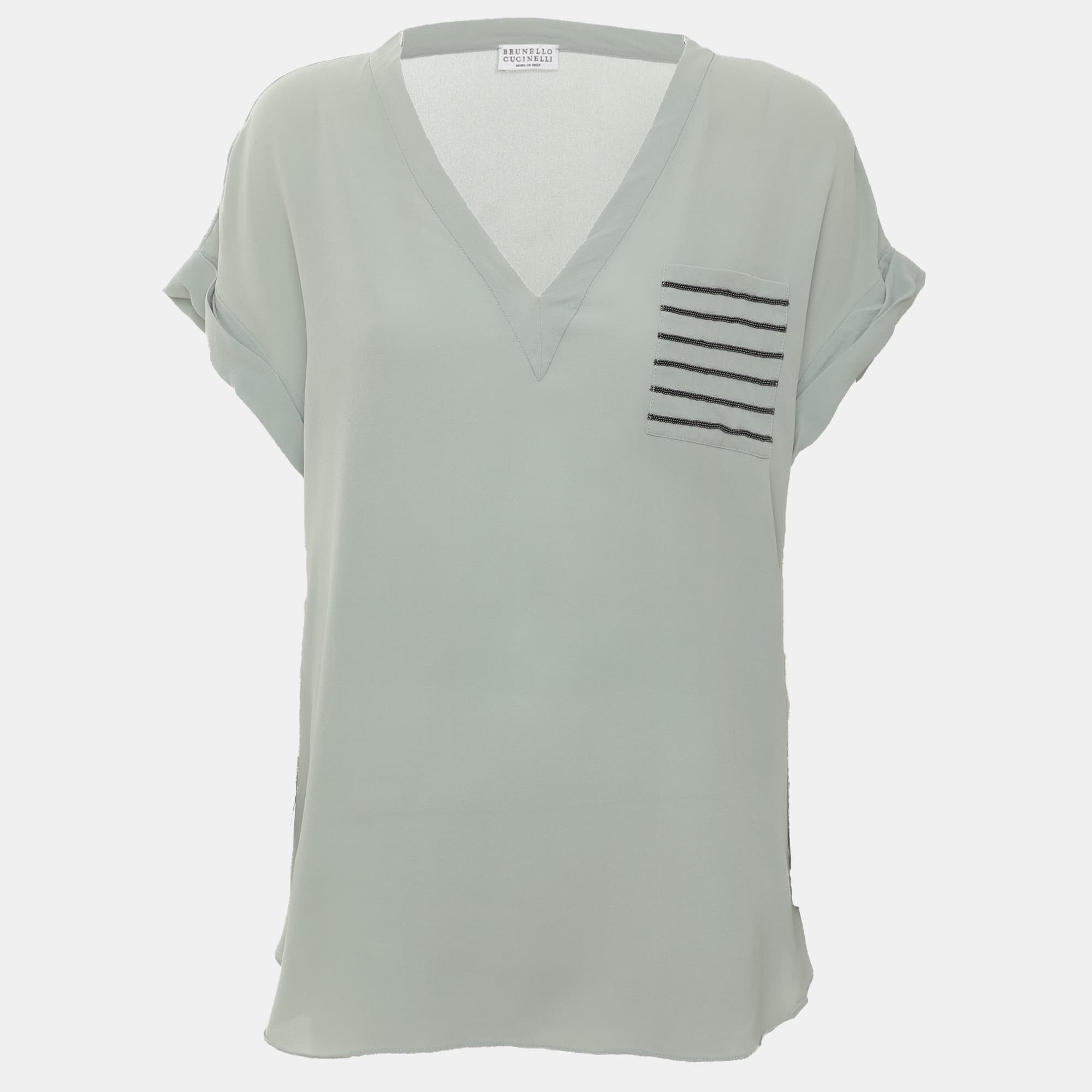 Brunello Cucinelli Green Crepe Tunic Top L