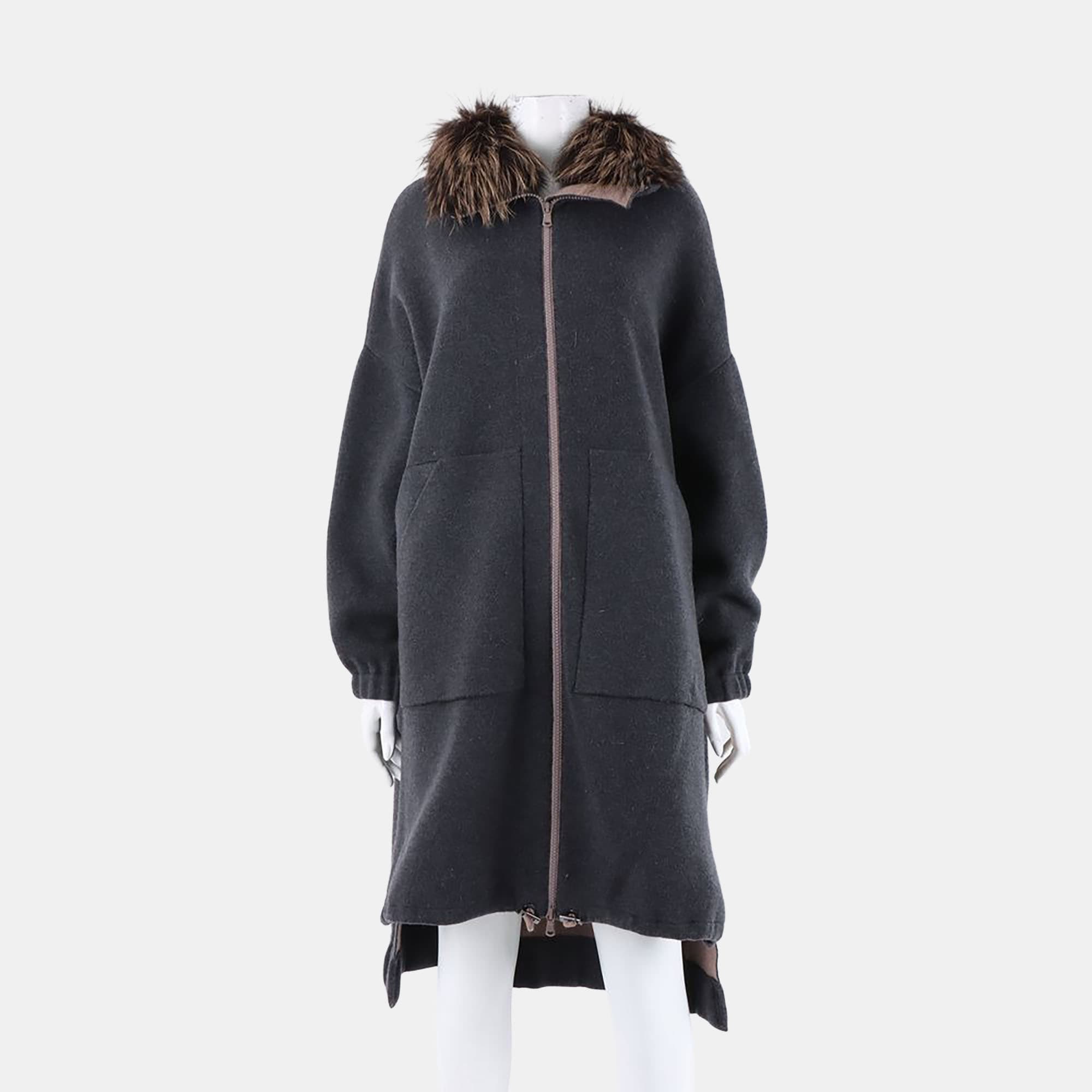 Brunello Cucinelli Fox Fur Trimmed Cashmere Knit Zip-Up Coat