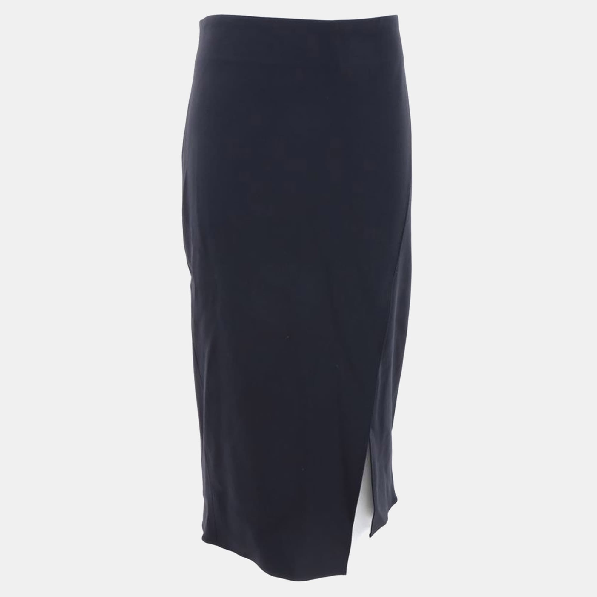 Brunello Cucinelli Navy Blue Rayon, Wool Skirt Size M