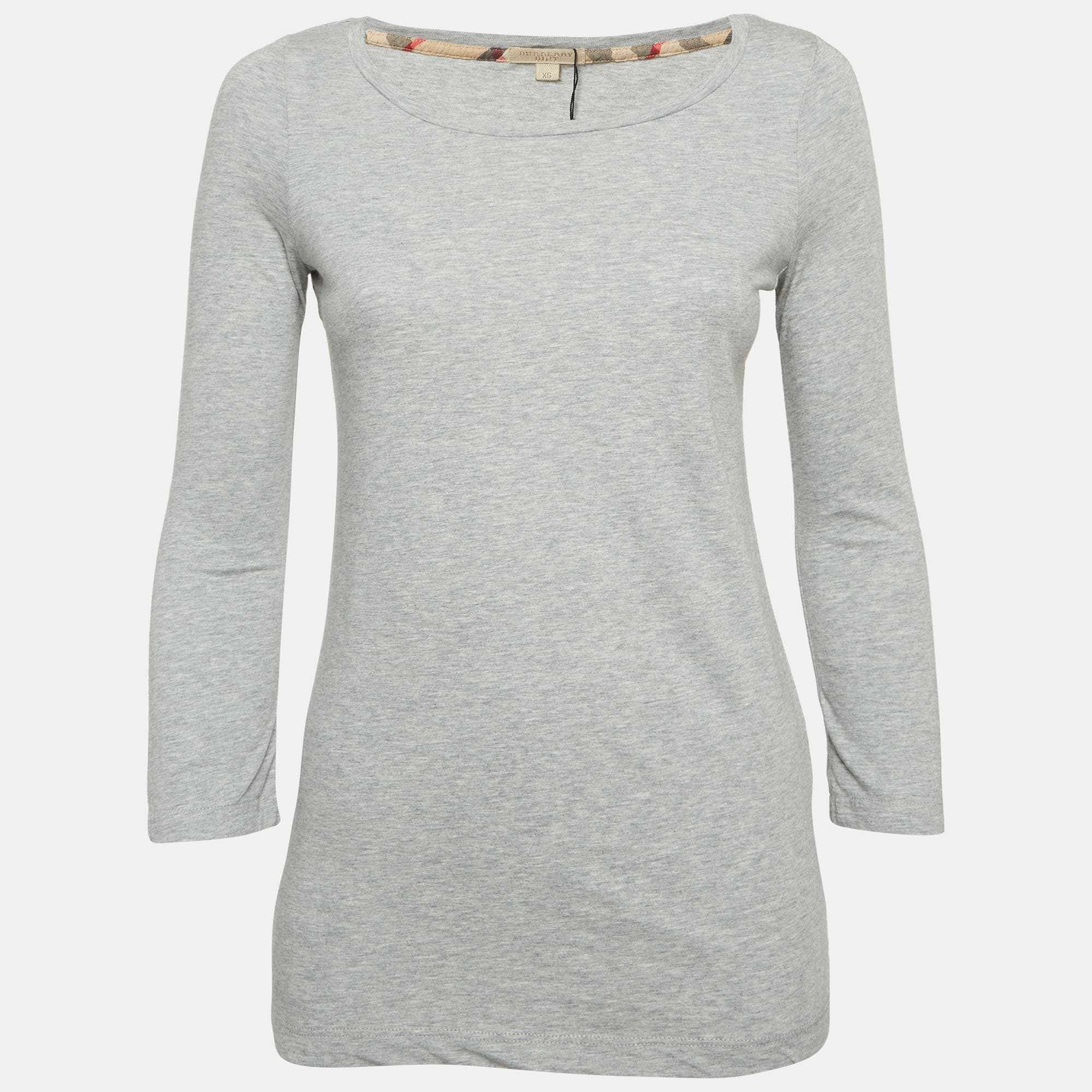 Burberry Brit Grey Cotton Knit Long Sleeve T-Shirt XS