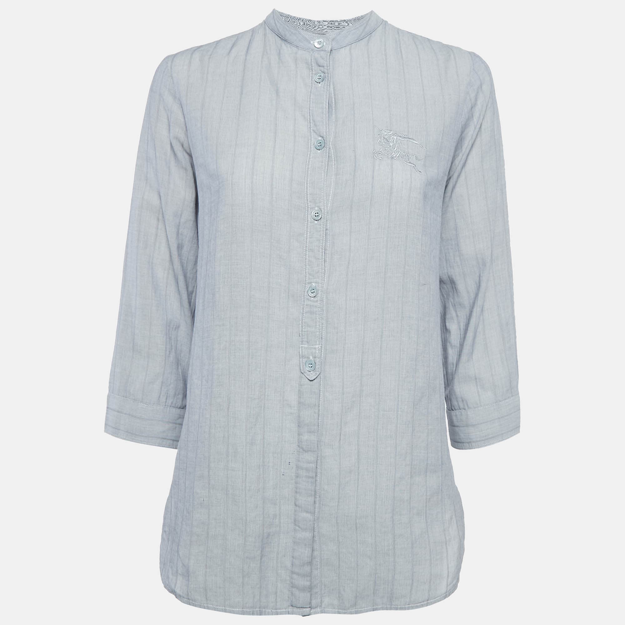 Burberry Brit Grey Pinstripe Button Front Blouse S