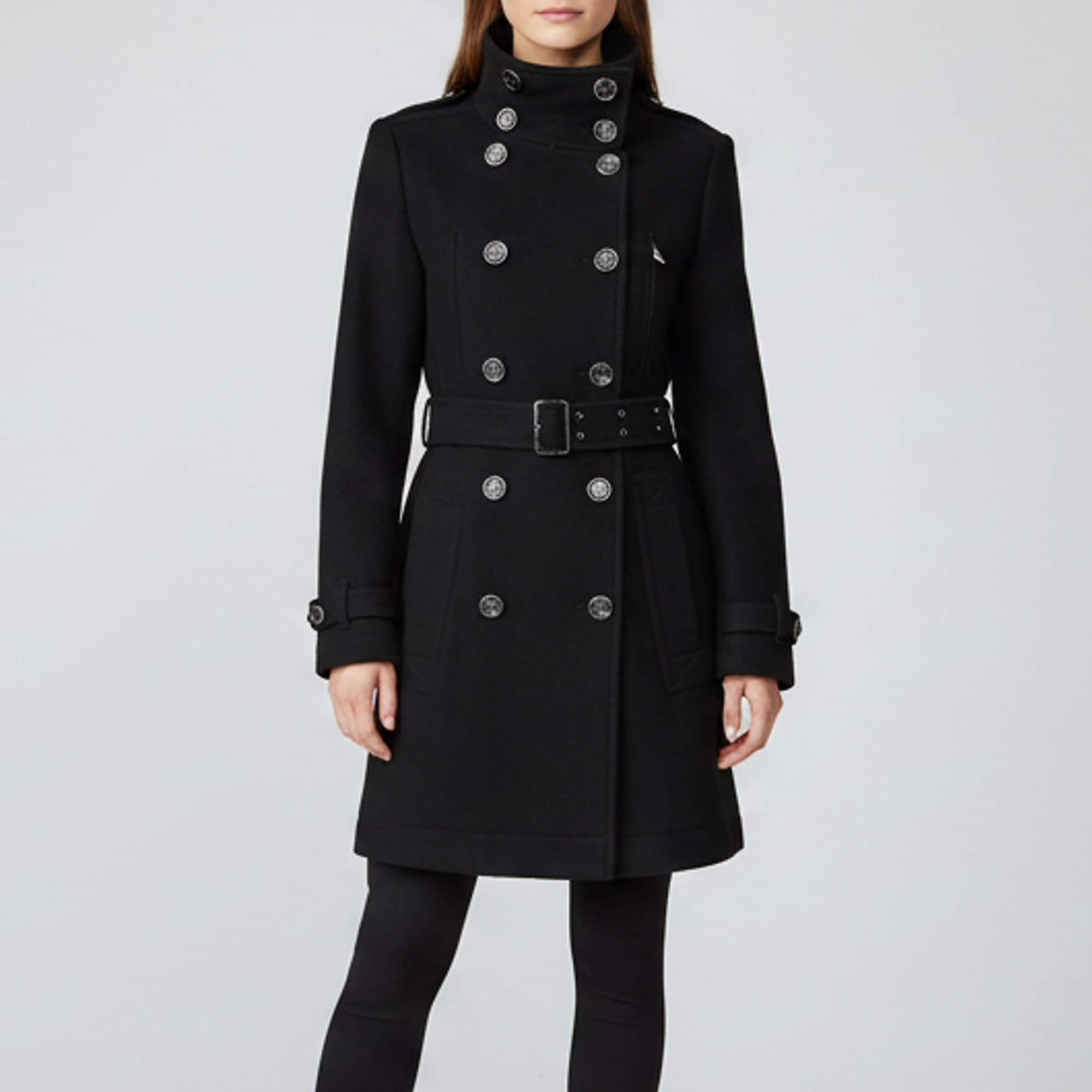 Burberry Brit Black Wool Double Breasted Daylesmoore Trench Coat M