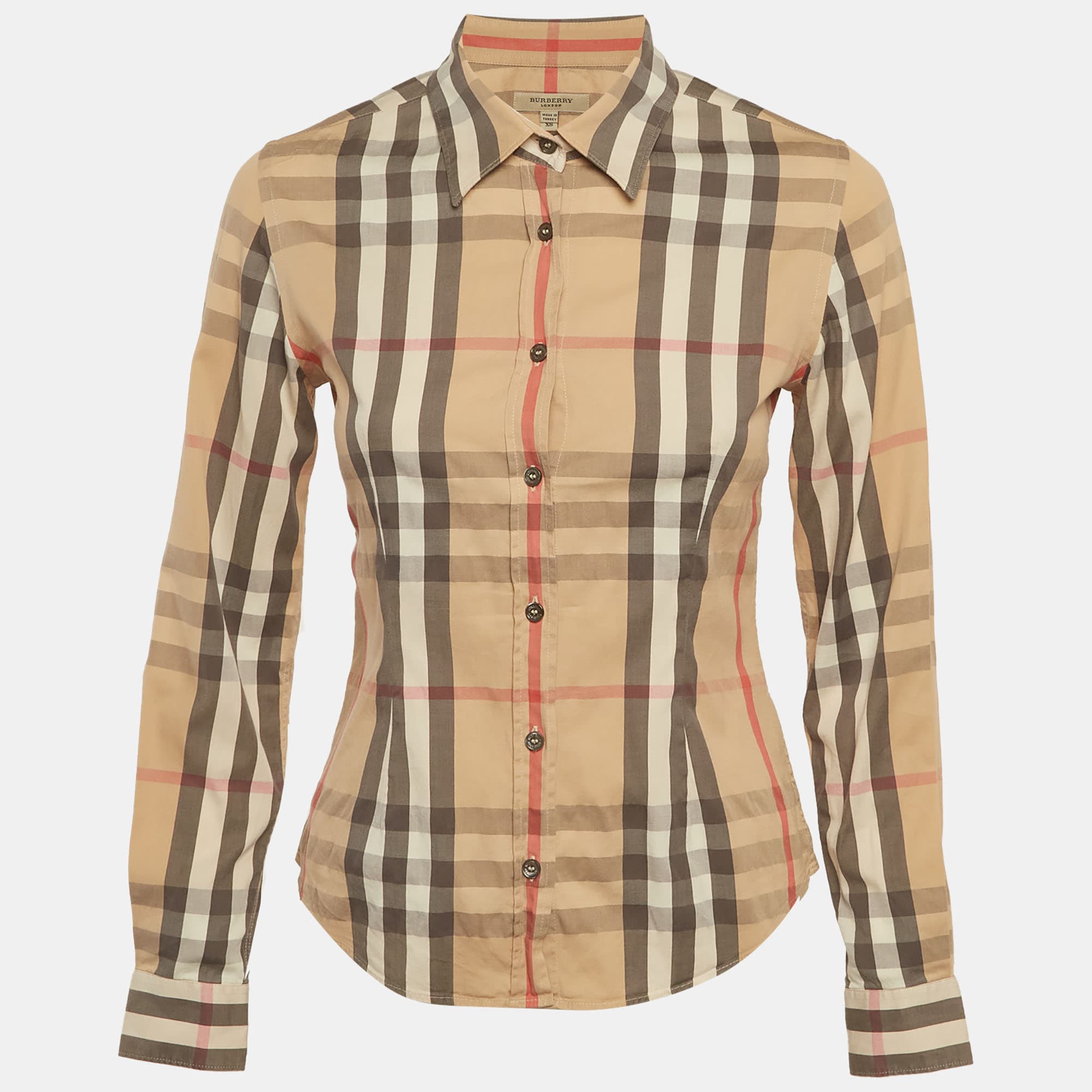 Burberry Beige Nova Check Stretch Cotton Shirt XS