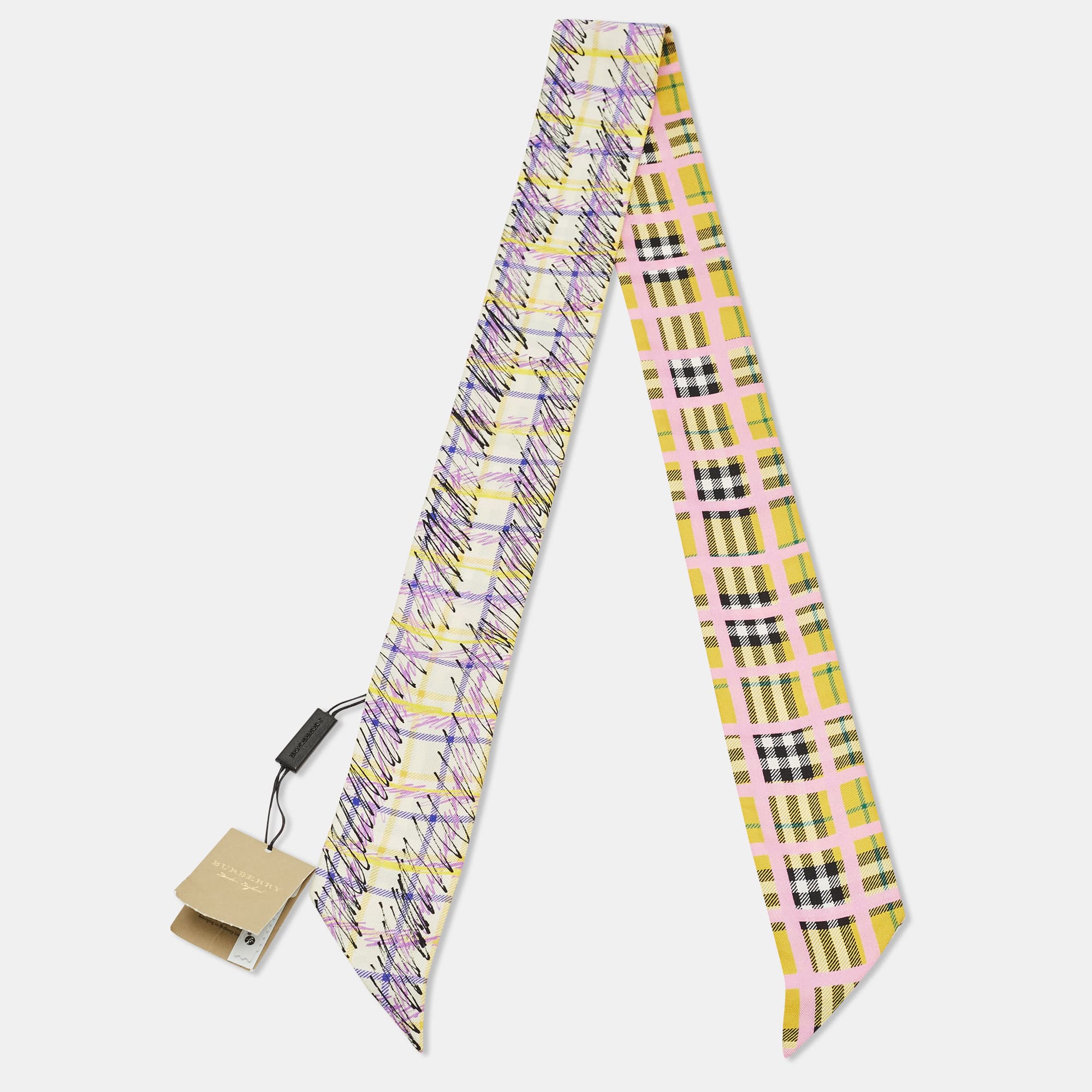Burberry Yellow/Brown Checked Silk Bandeu Scarf