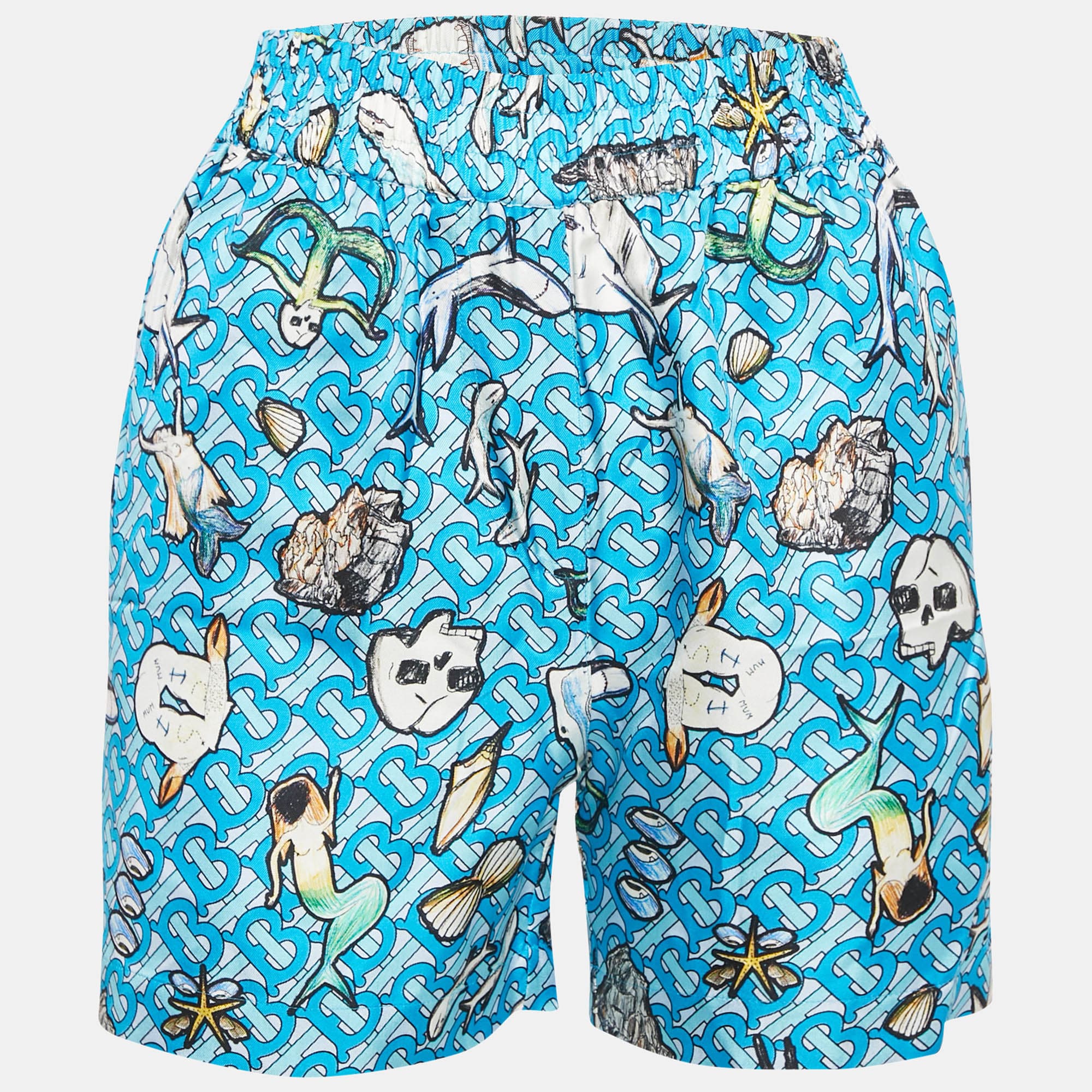 Burberry Blue Tawney Print Silk Shorts XXS