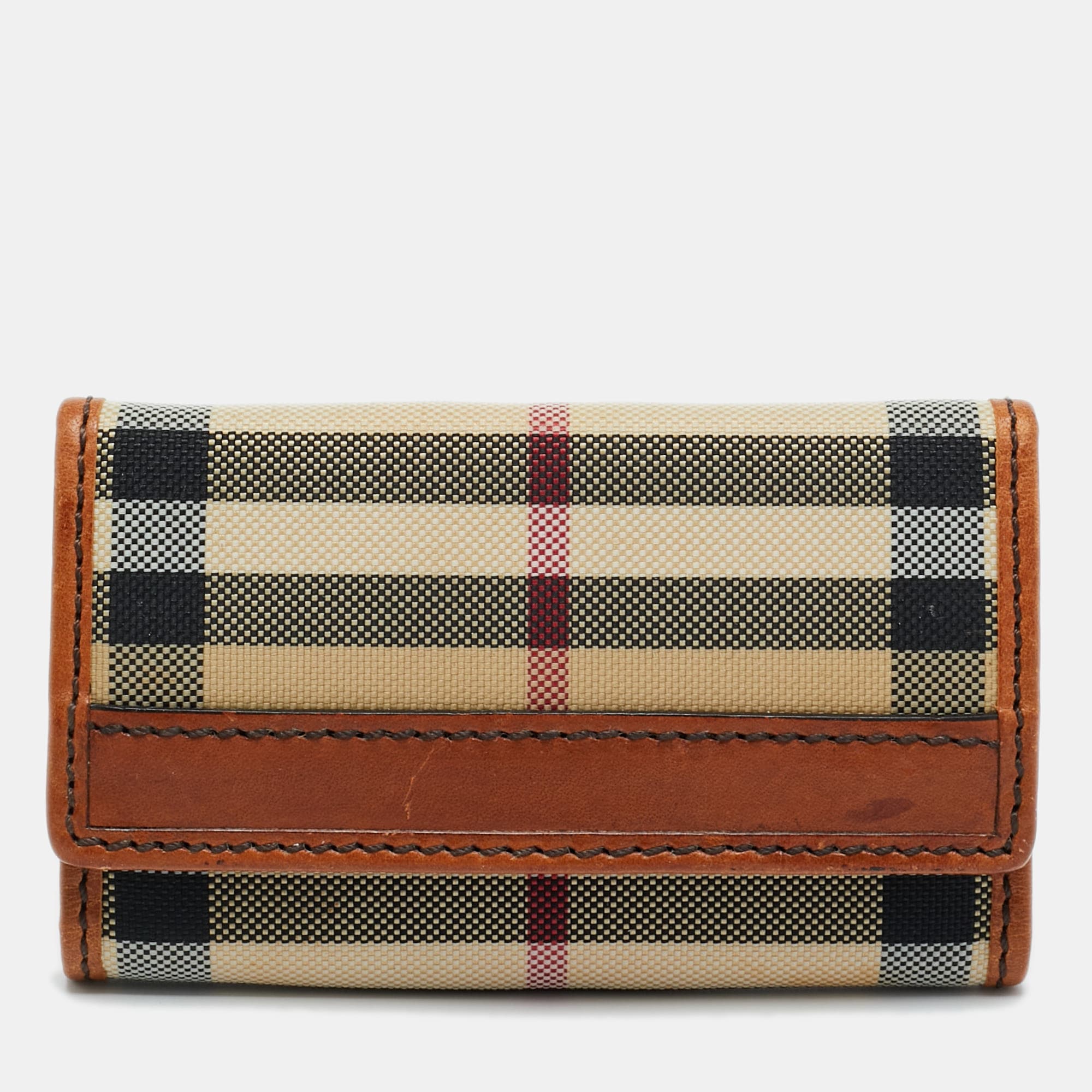 Burberry Key Holder Beige/Brown Haymarket Check Canvas and Leather