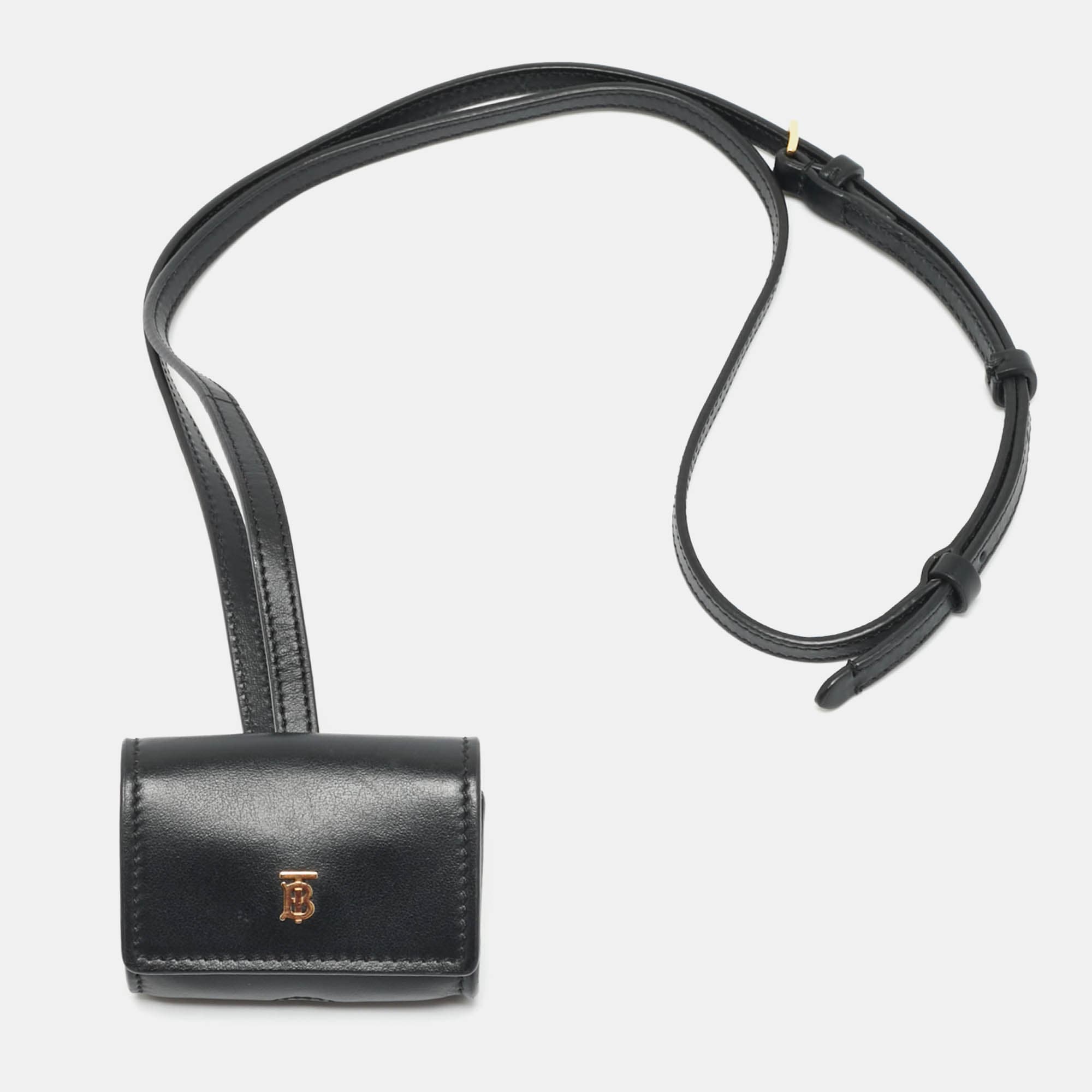 Burberry TB Black Leather Airpod Case with Strap