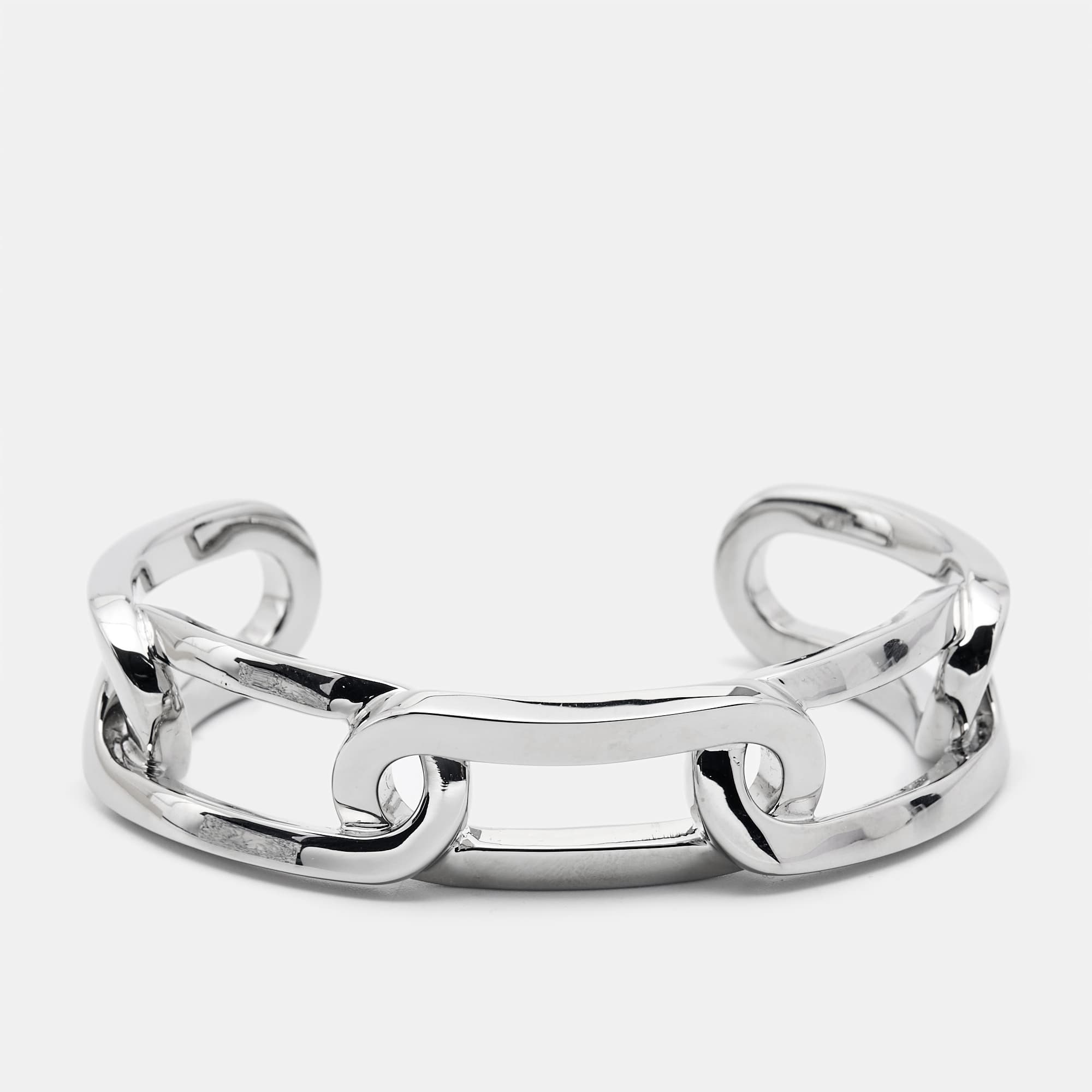 Burberry Chain Link Motif Silver Tone Open Cuff Bracelet M