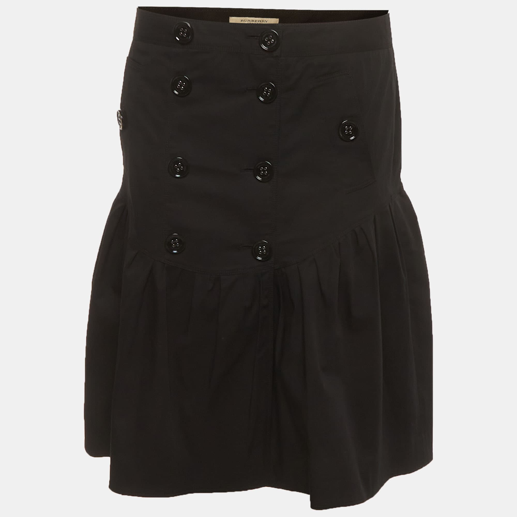 Burberry Black Cotton Pleated Short Skirt M