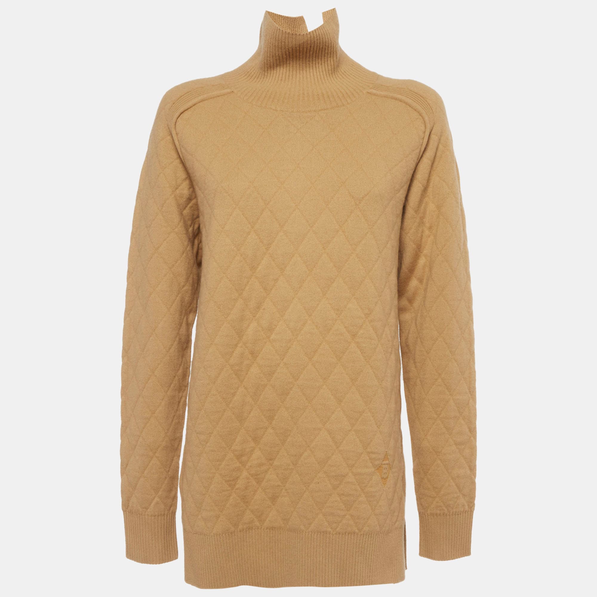 Burberry Beige Wool Quilted Turtle Neck Sweater S