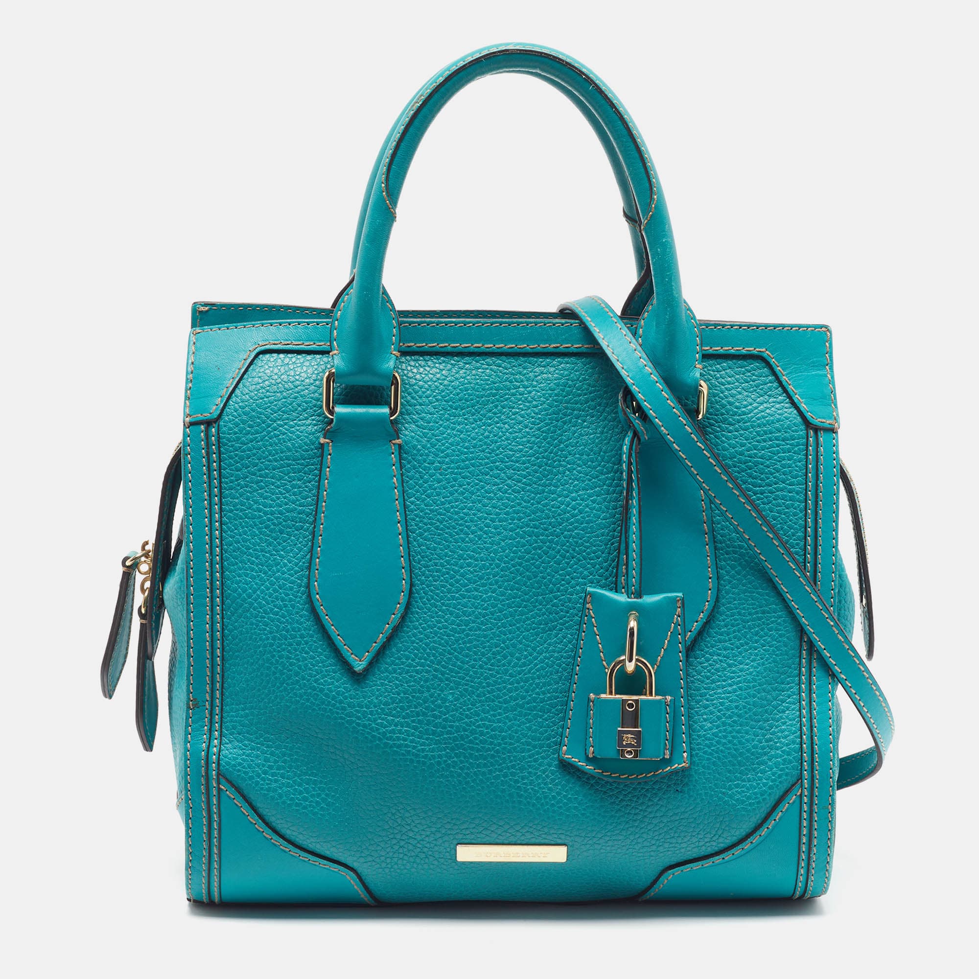 Burberry Honeywood Teal Green Leather Tote