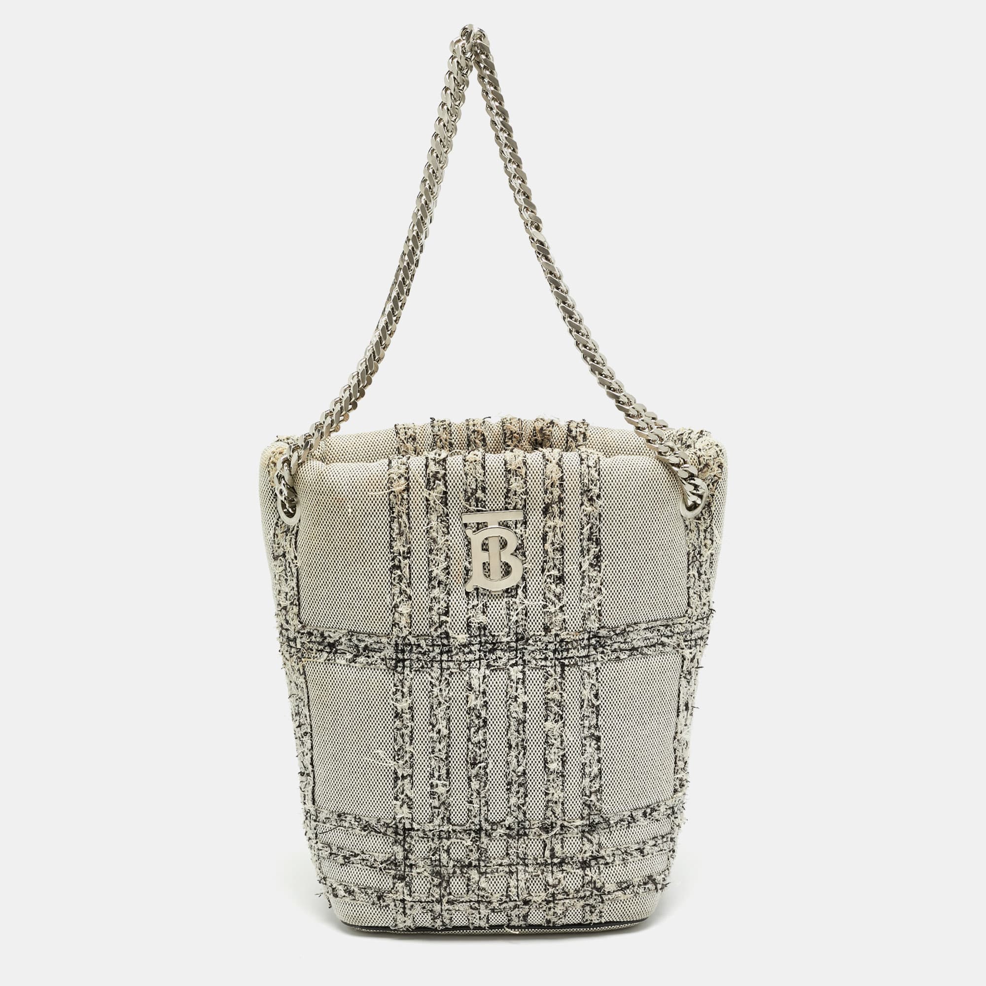 Burberry Lola Small Grey Canvas Bucket Bag