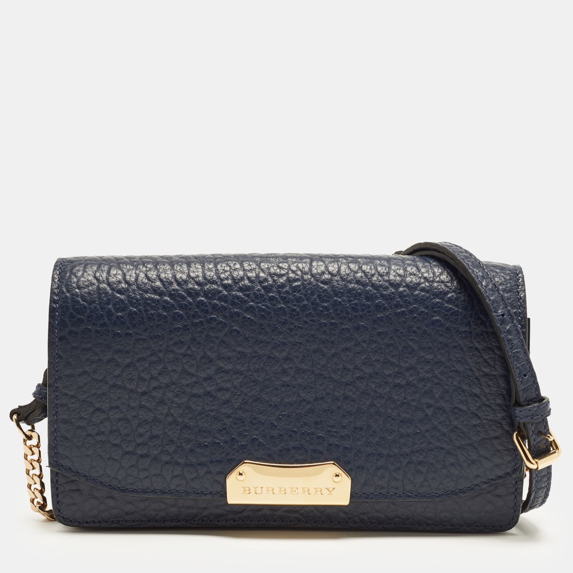 Burberry Madison Navy Blue Leather Wallet On Chain