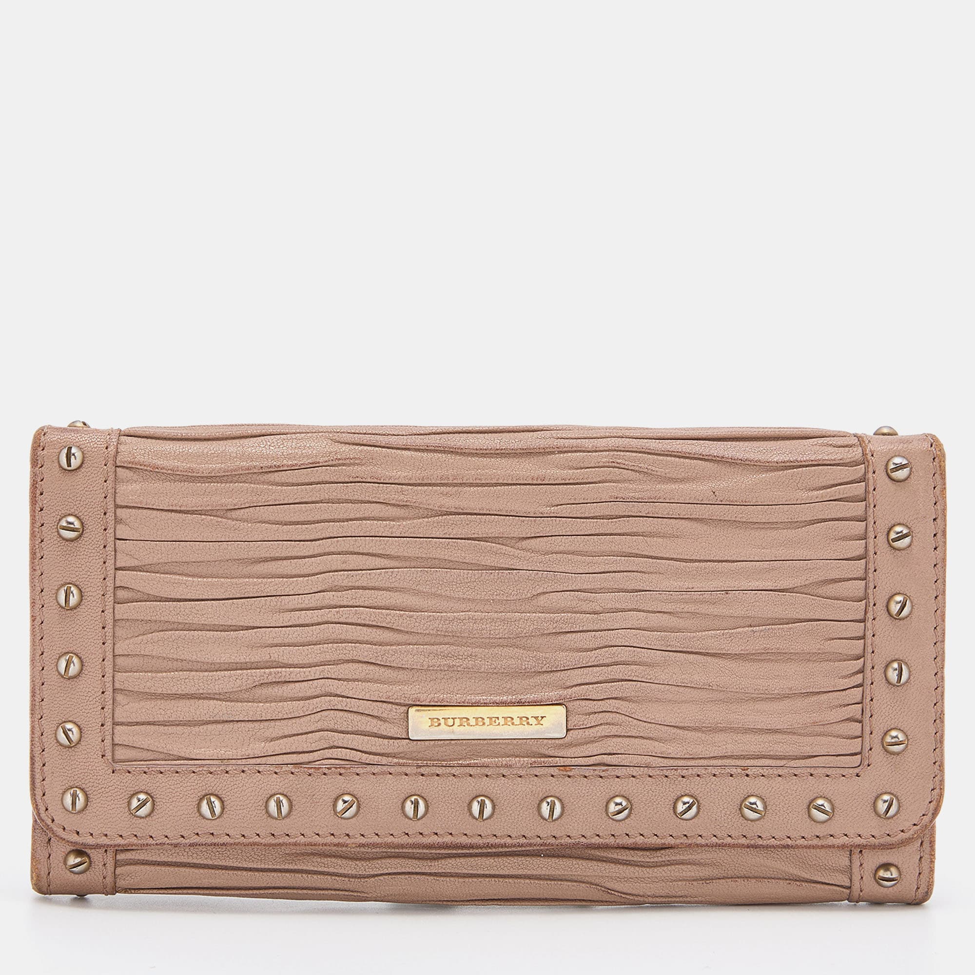Burberry Old Rose Pleated Leather Flap Continental Wallet